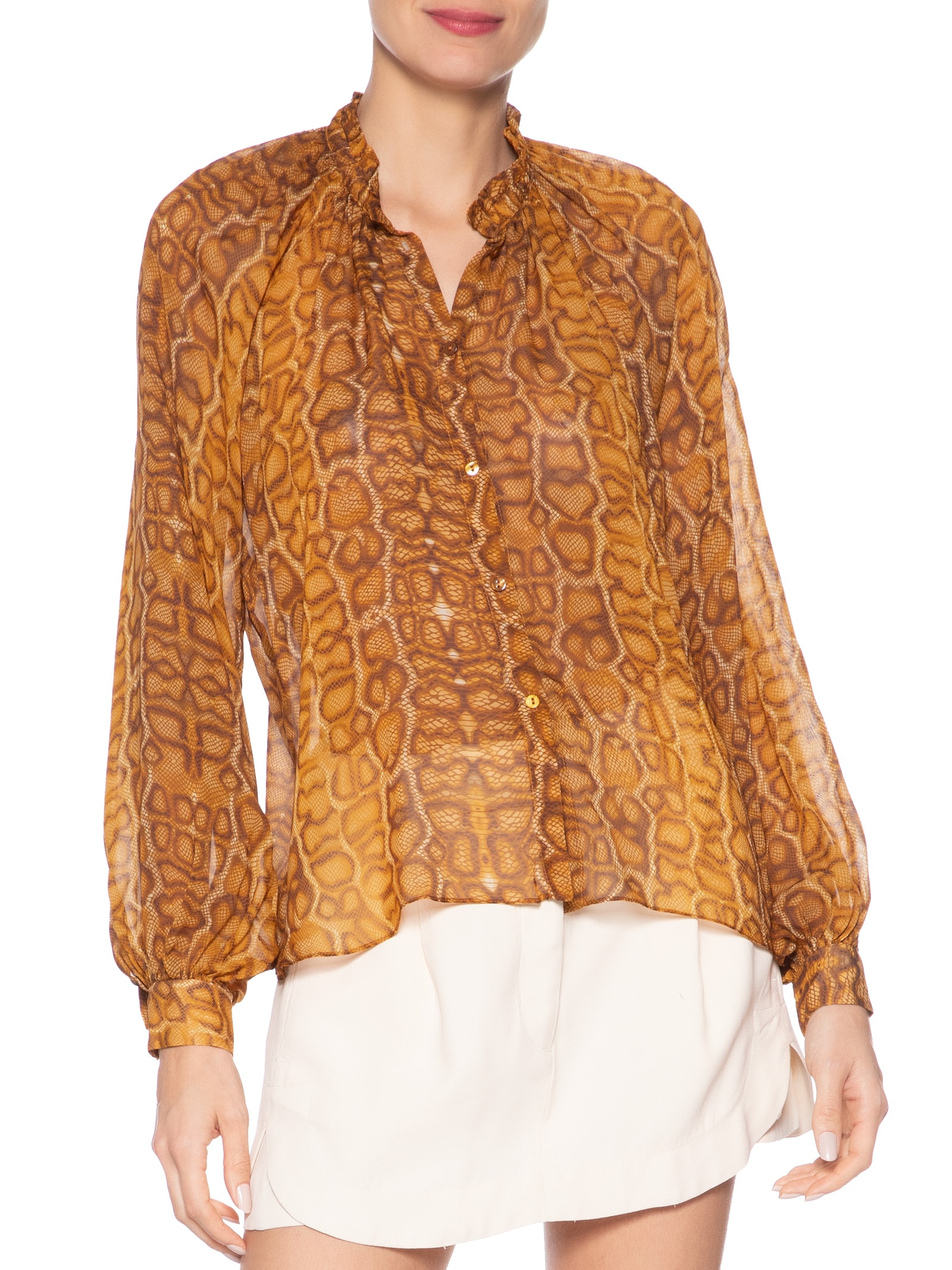 Camisa Feminina Decote Franzido Cobra Lajedo Marrom Animale