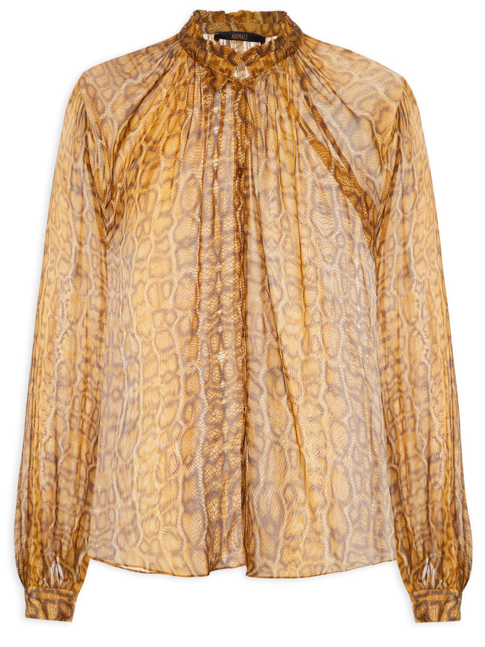Camisa Feminina Decote Franzido Cobra Lajedo Marrom Animale