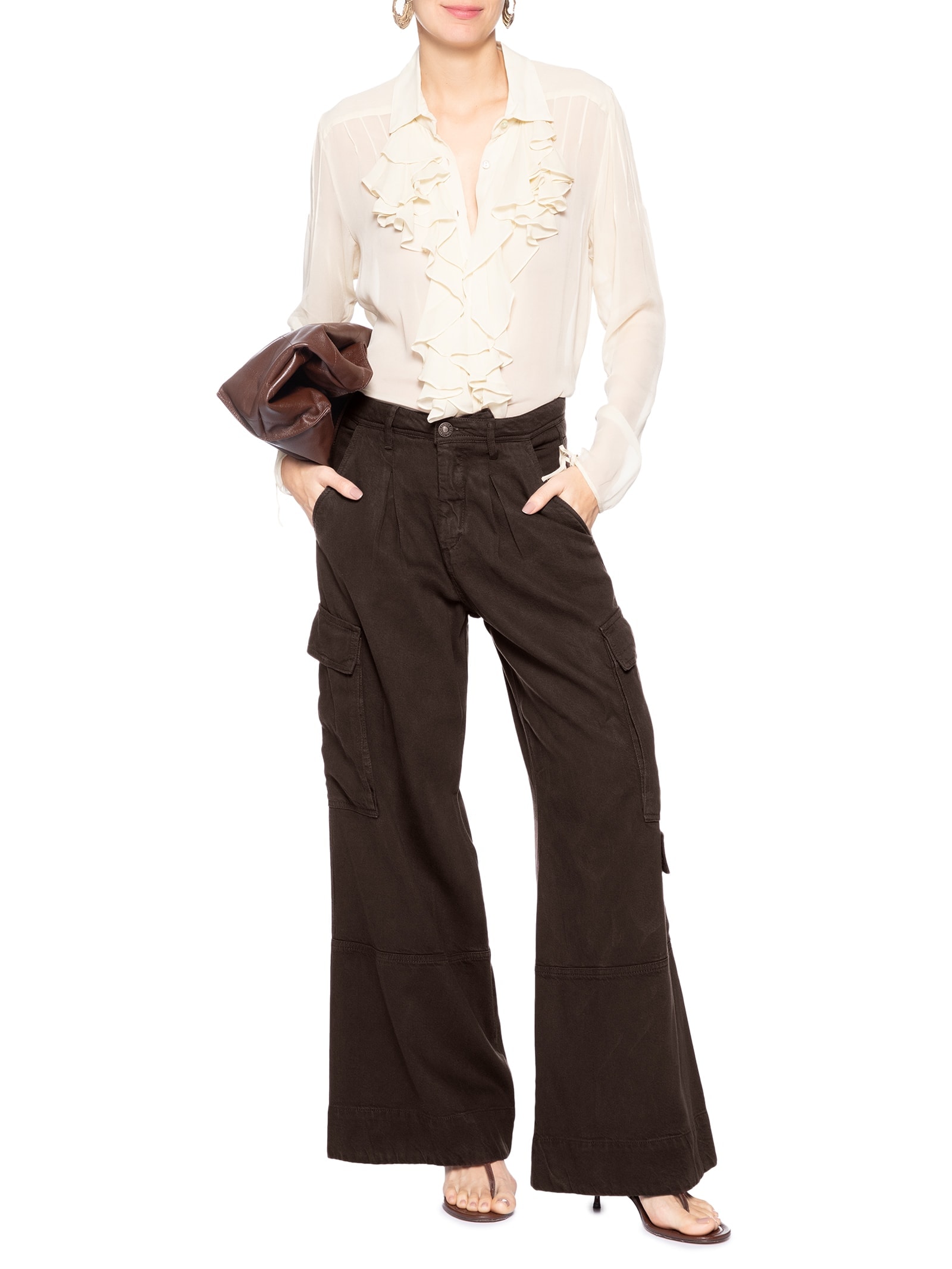 Camisa Feminina Decote Jabour Bege Animale