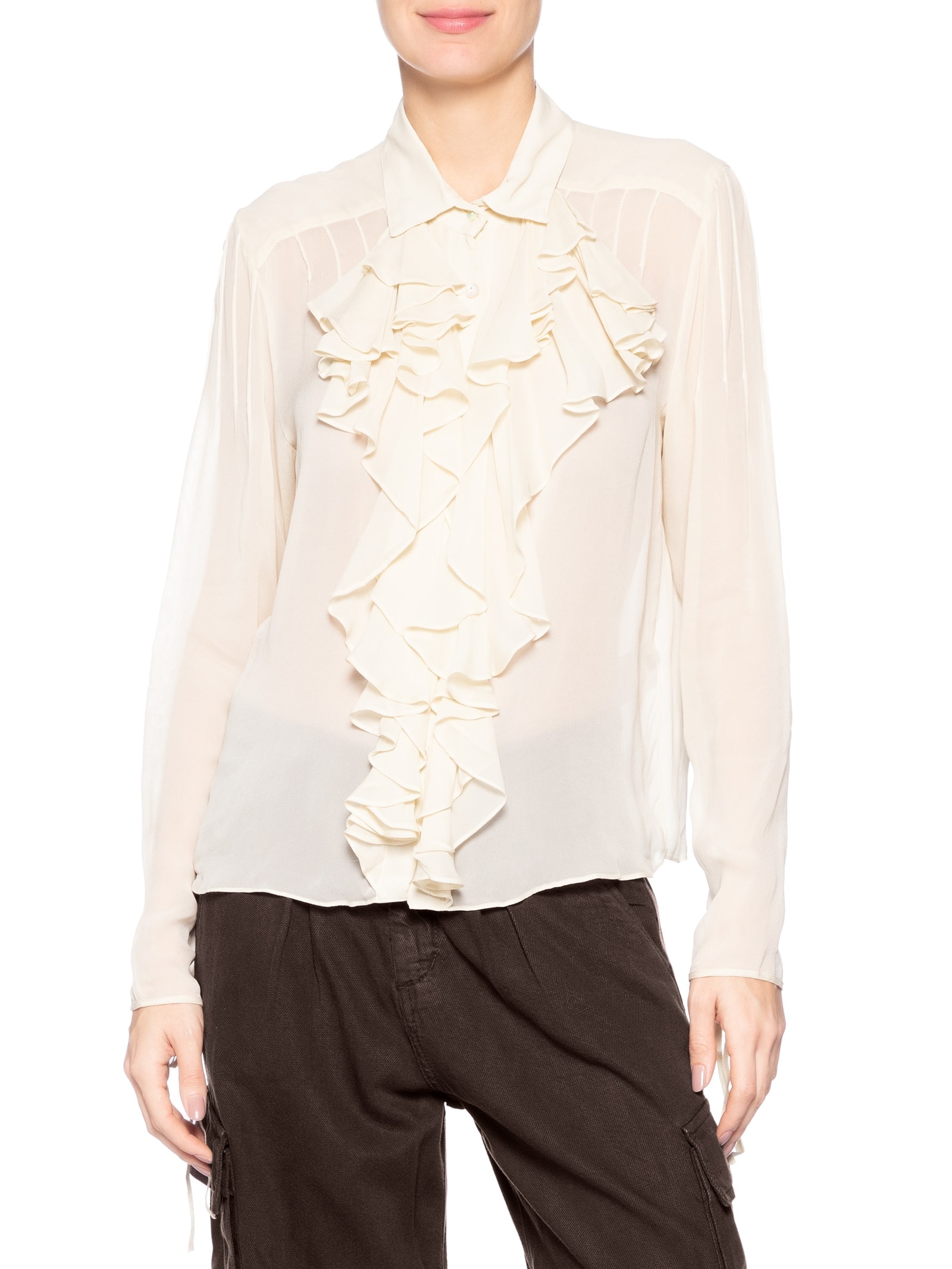 Camisa Feminina Decote Jabour Bege Animale