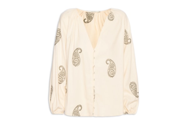 Camisa Feminina Decote V Bordado Alba - Off White
