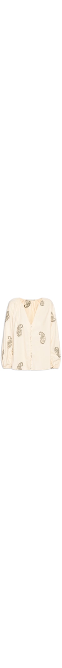 Camisa Feminina Decote V Bordado Alba - Off White