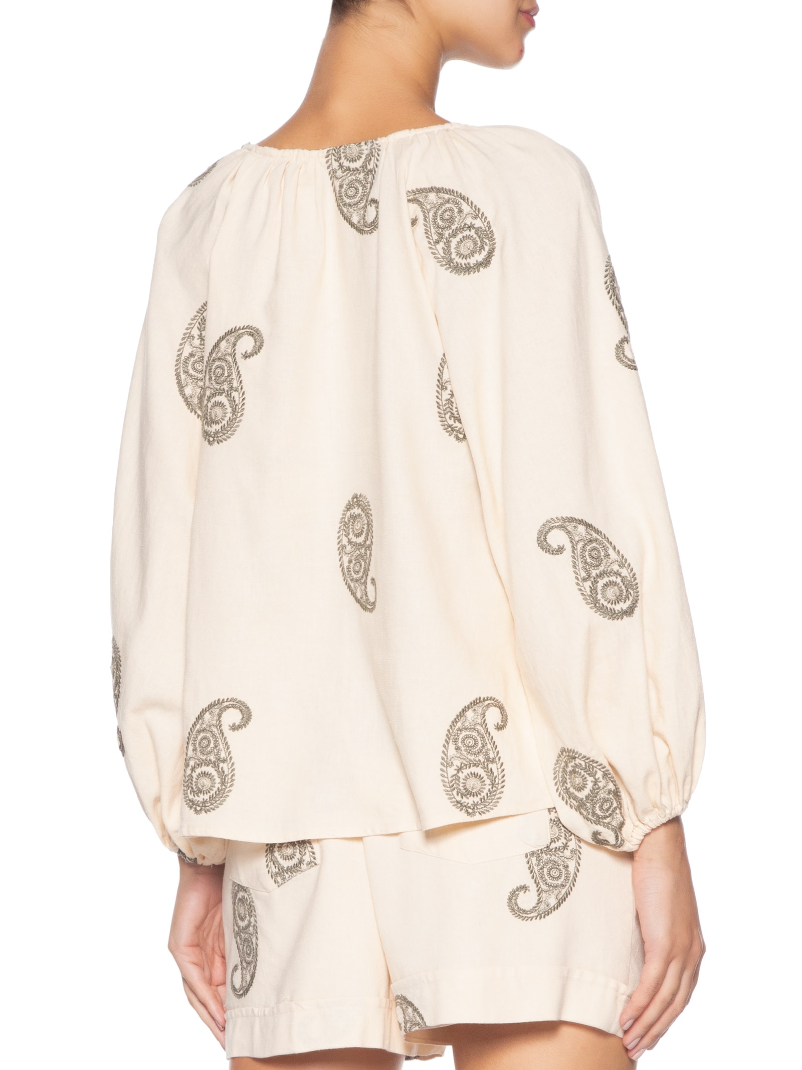 Camisa Feminina Decote V Bordado Alba Off White Maria Filó