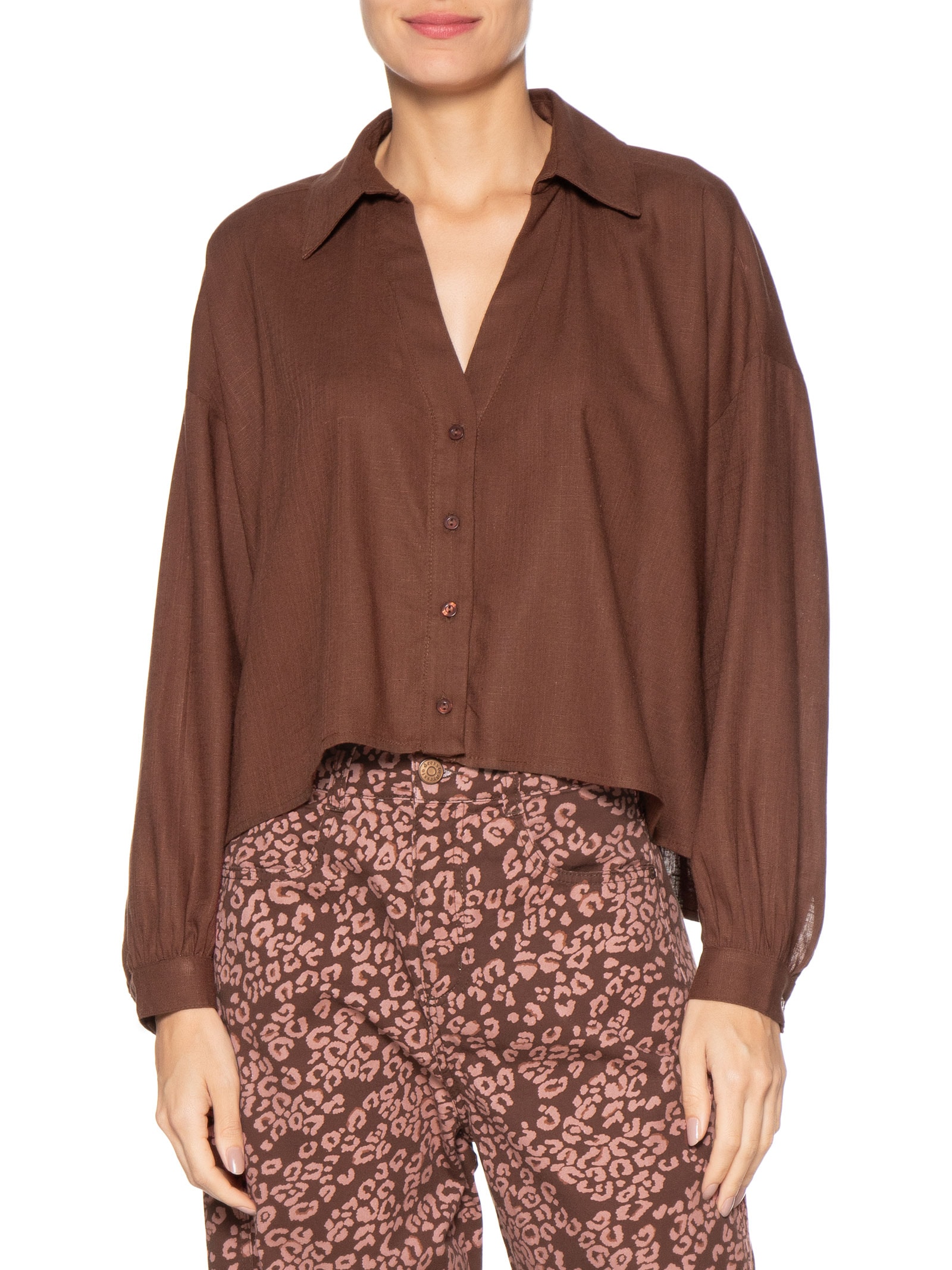 Camisa Feminina Decote V Marrom Dress To