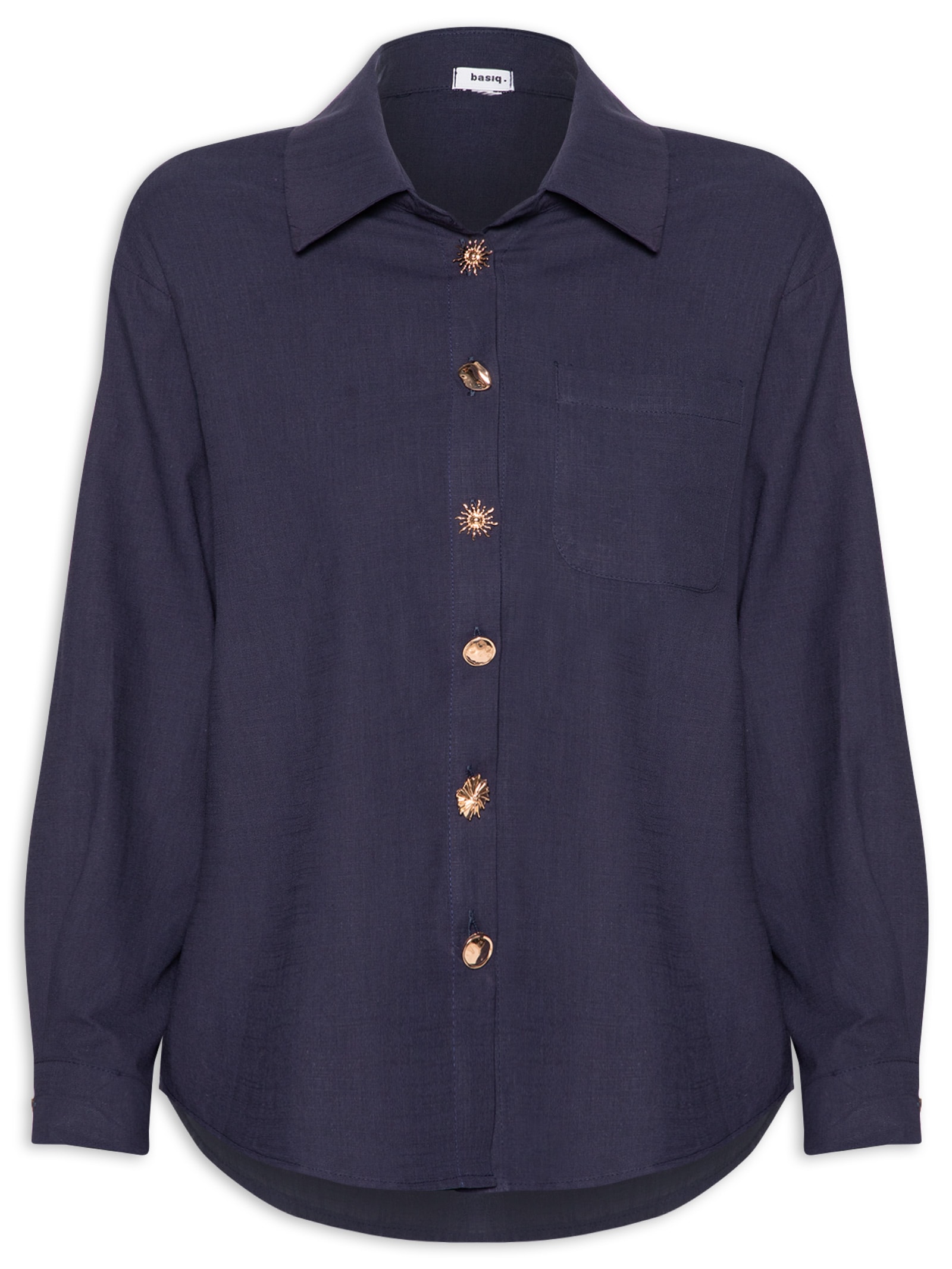 Camisa Feminina Detalhe Botões Azul Basiq