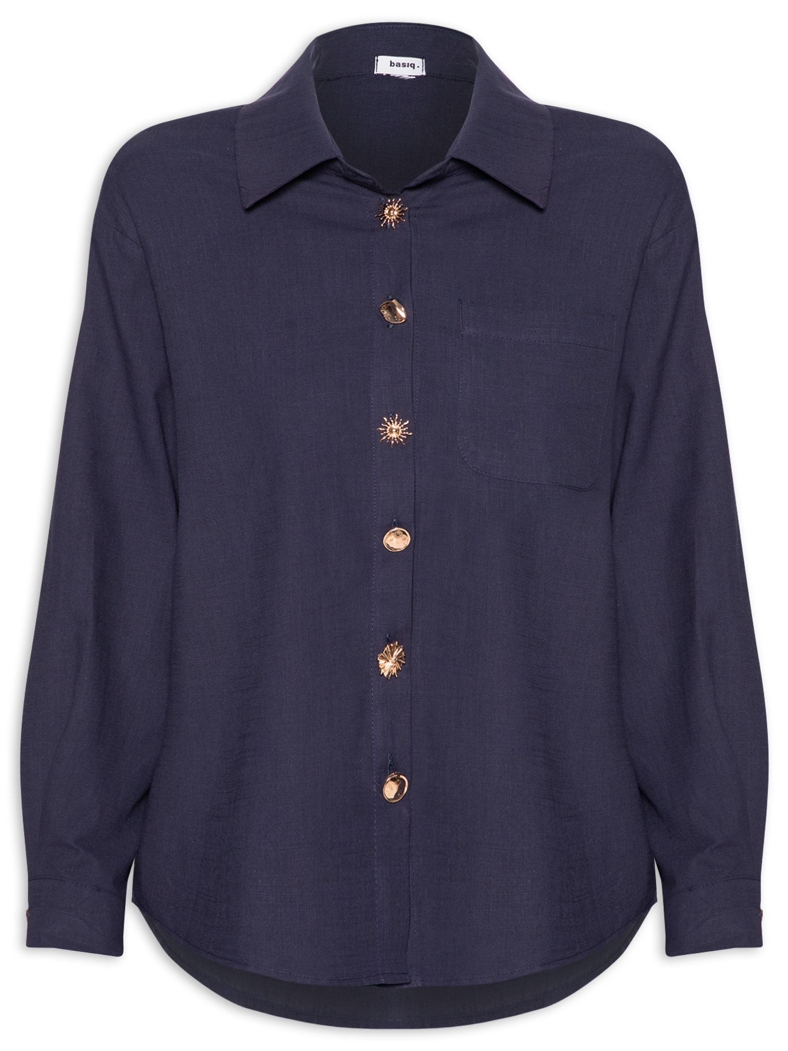 Camisa Feminina Detalhe Botões Azul Basiq