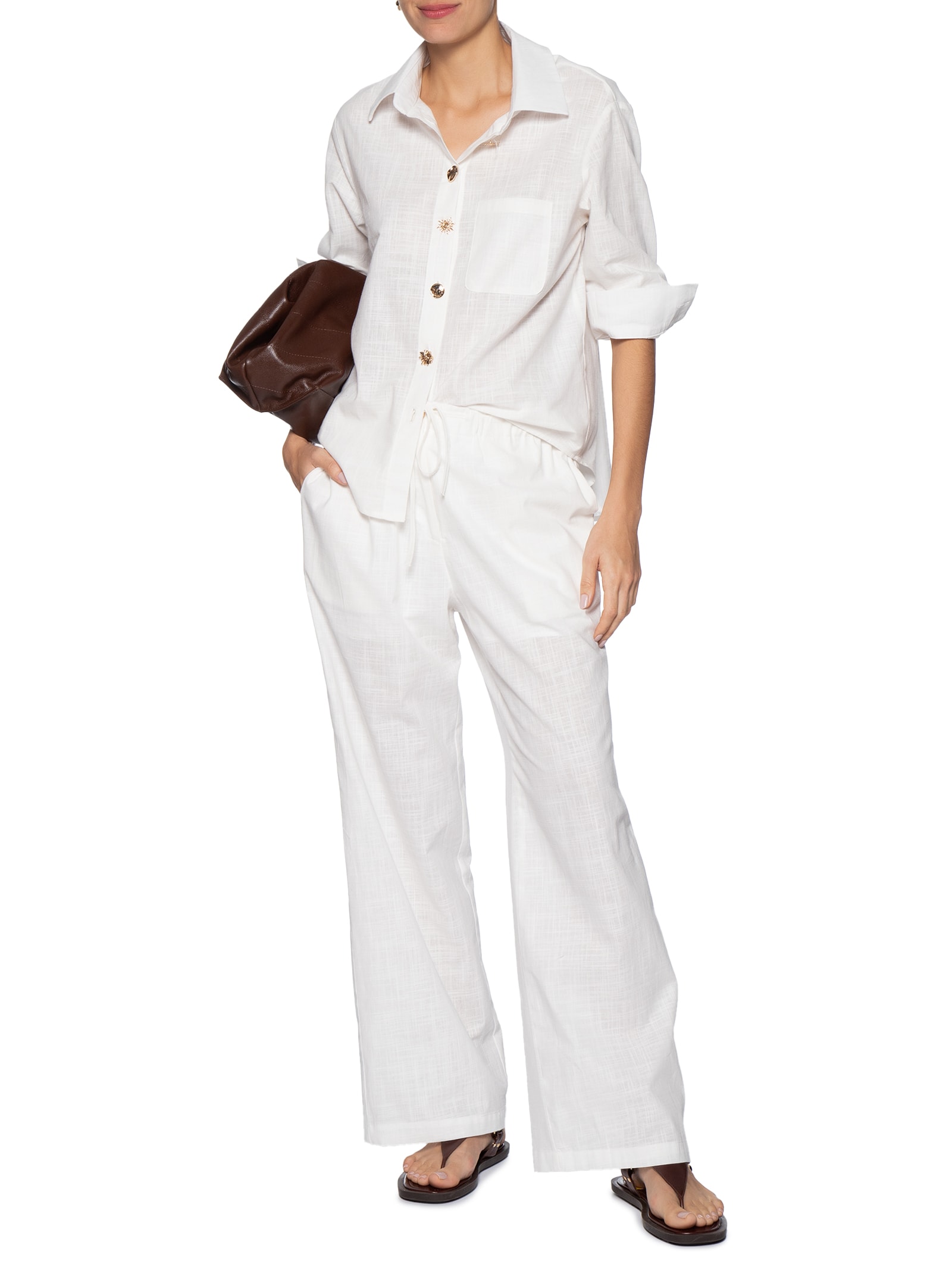 Camisa Feminina Detalhe Botões Branco Basiq