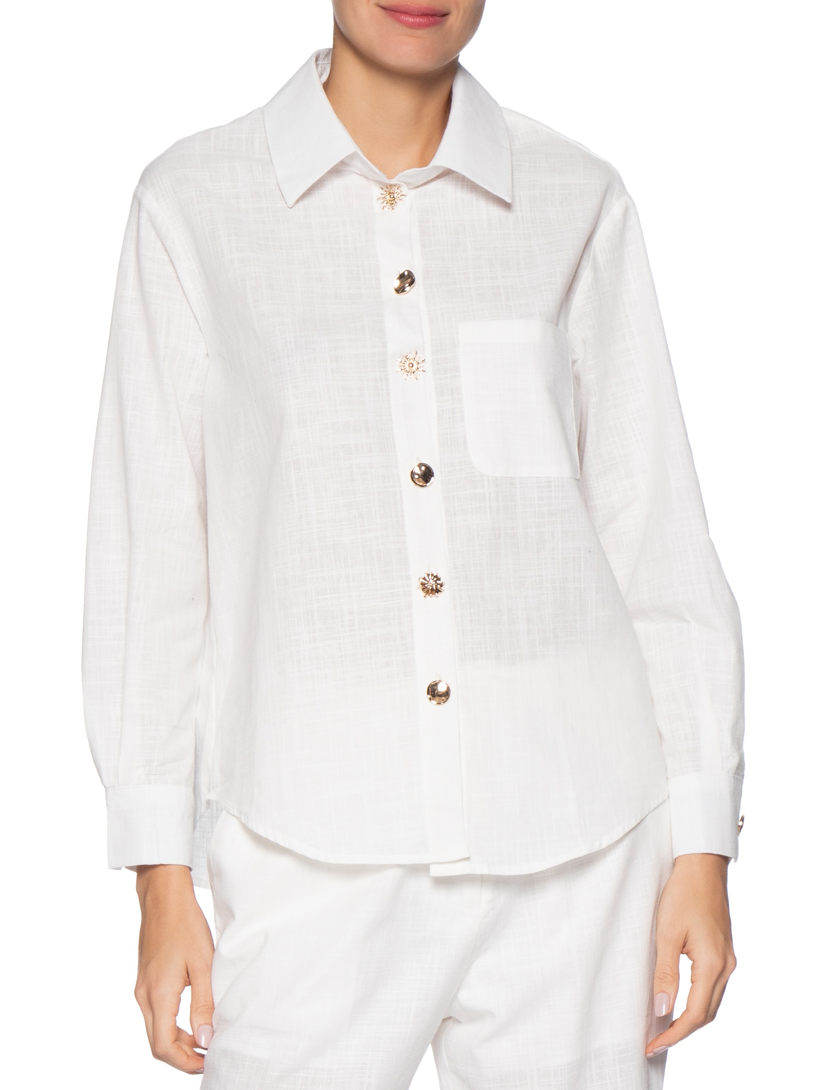 Camisa Feminina Detalhe Botões Branco Basiq