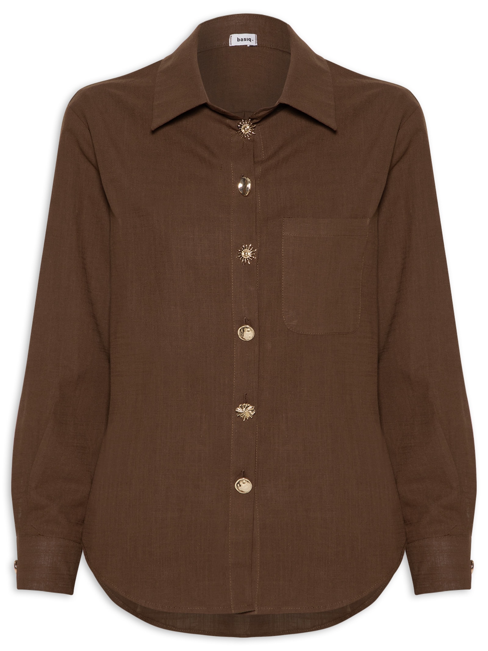 Camisa Feminina Detalhe Botões Marrom Basiq