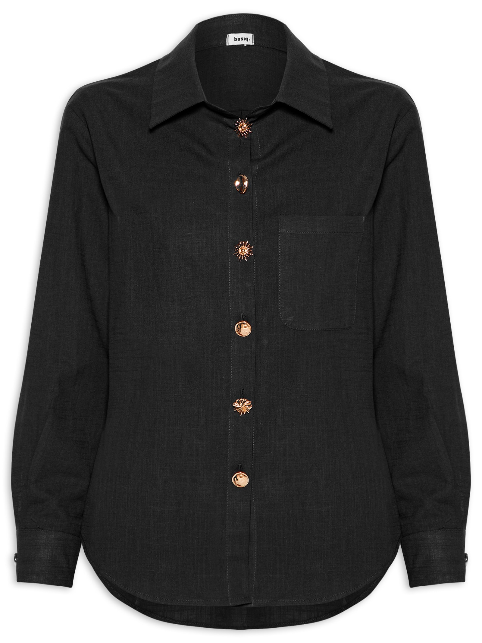 Camisa Feminina Detalhe Botões Preto Basiq