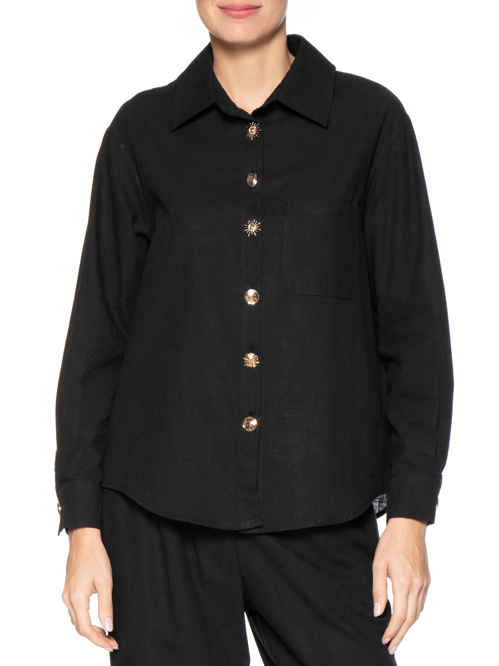 Camisa Feminina Detalhe Botões Preto Basiq