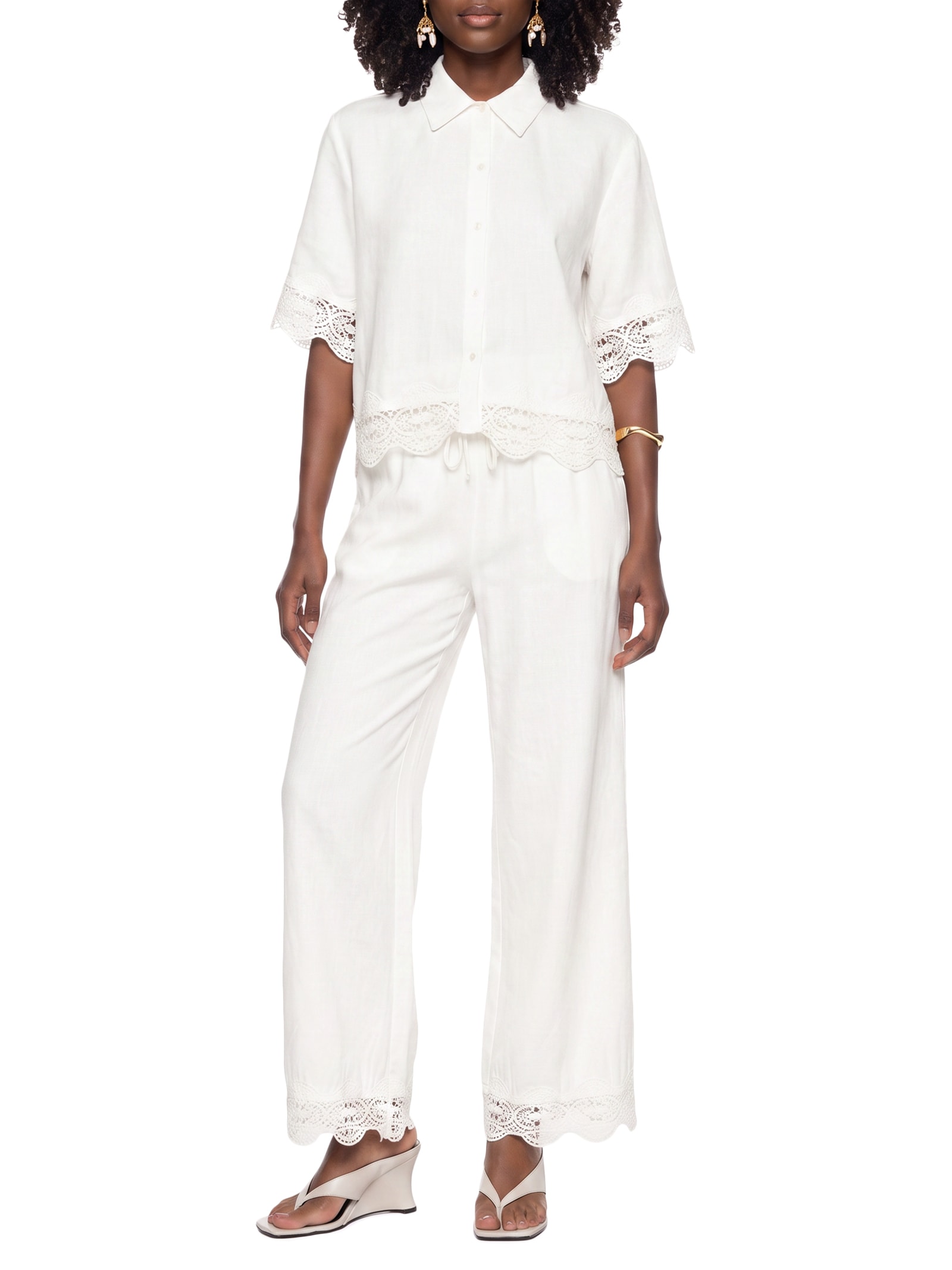 Camisa Feminina Detalhe Renda Off White Colcci