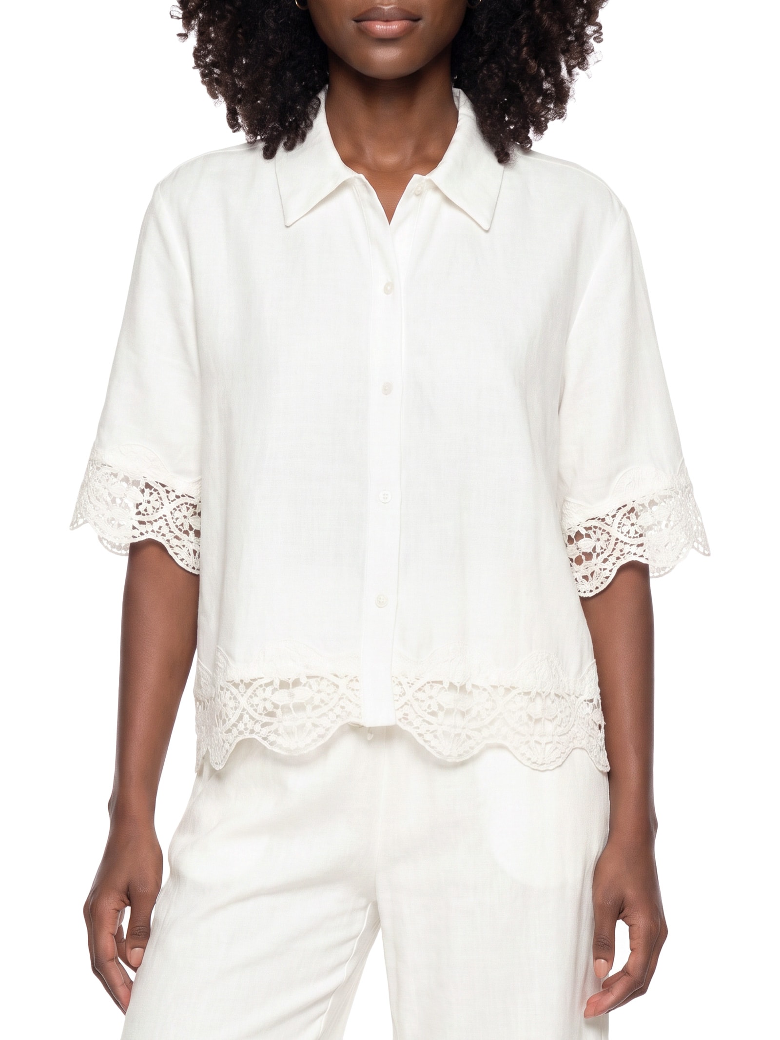 Camisa Feminina Detalhe Renda Off White Colcci
