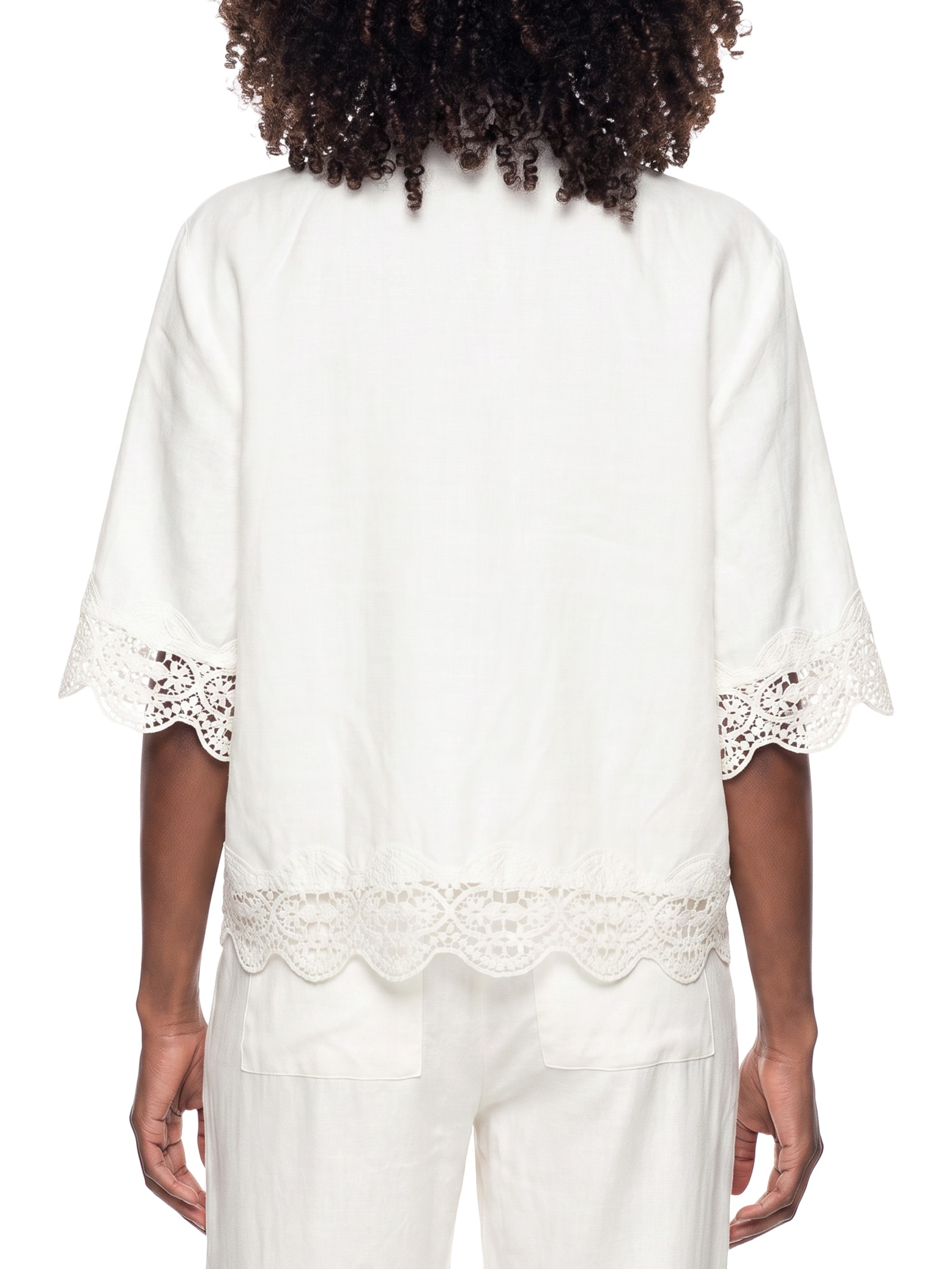 Camisa Feminina Detalhe Renda Off White Colcci
