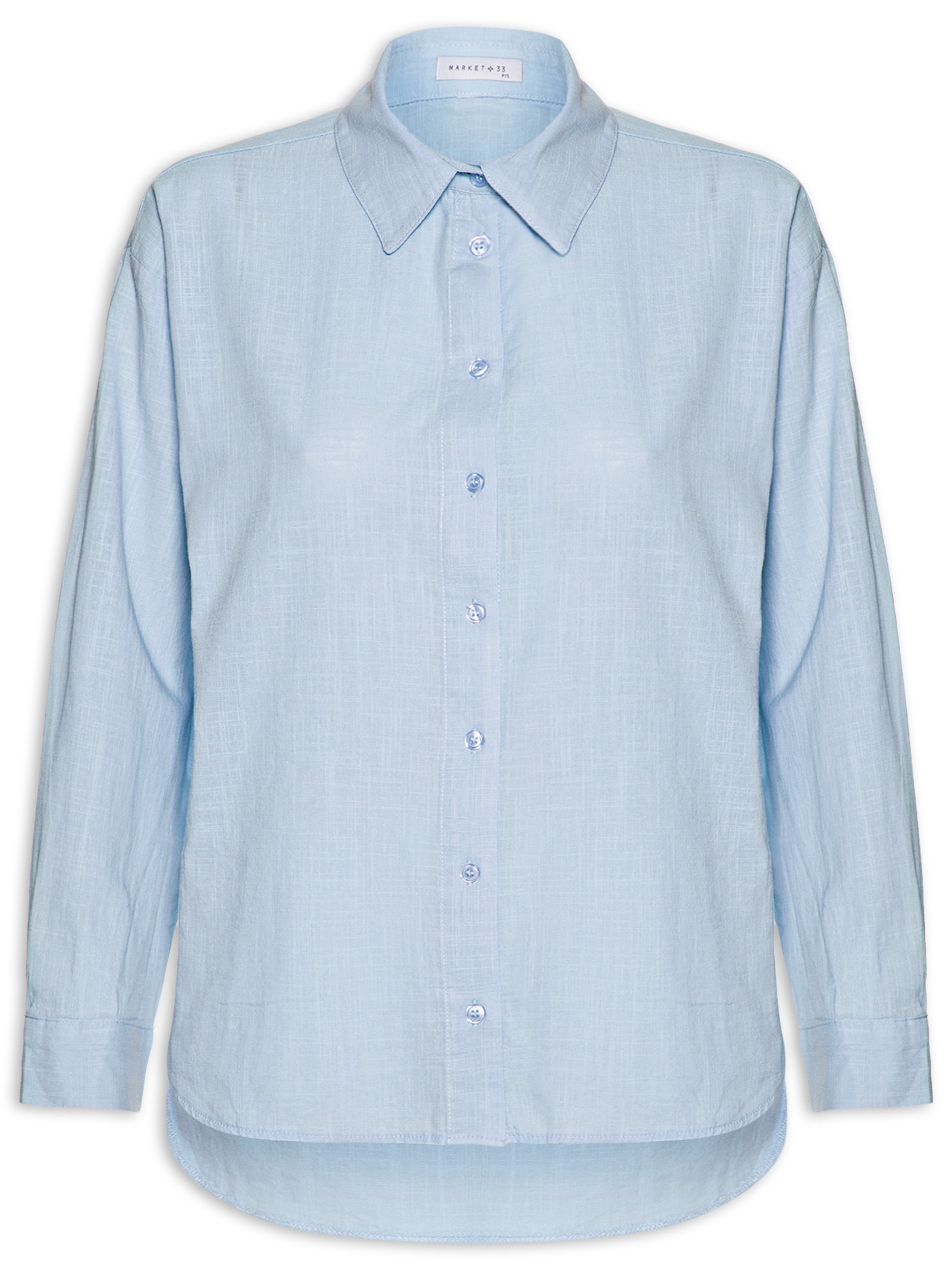Camisa Feminina Em Algodão Azul Market 33