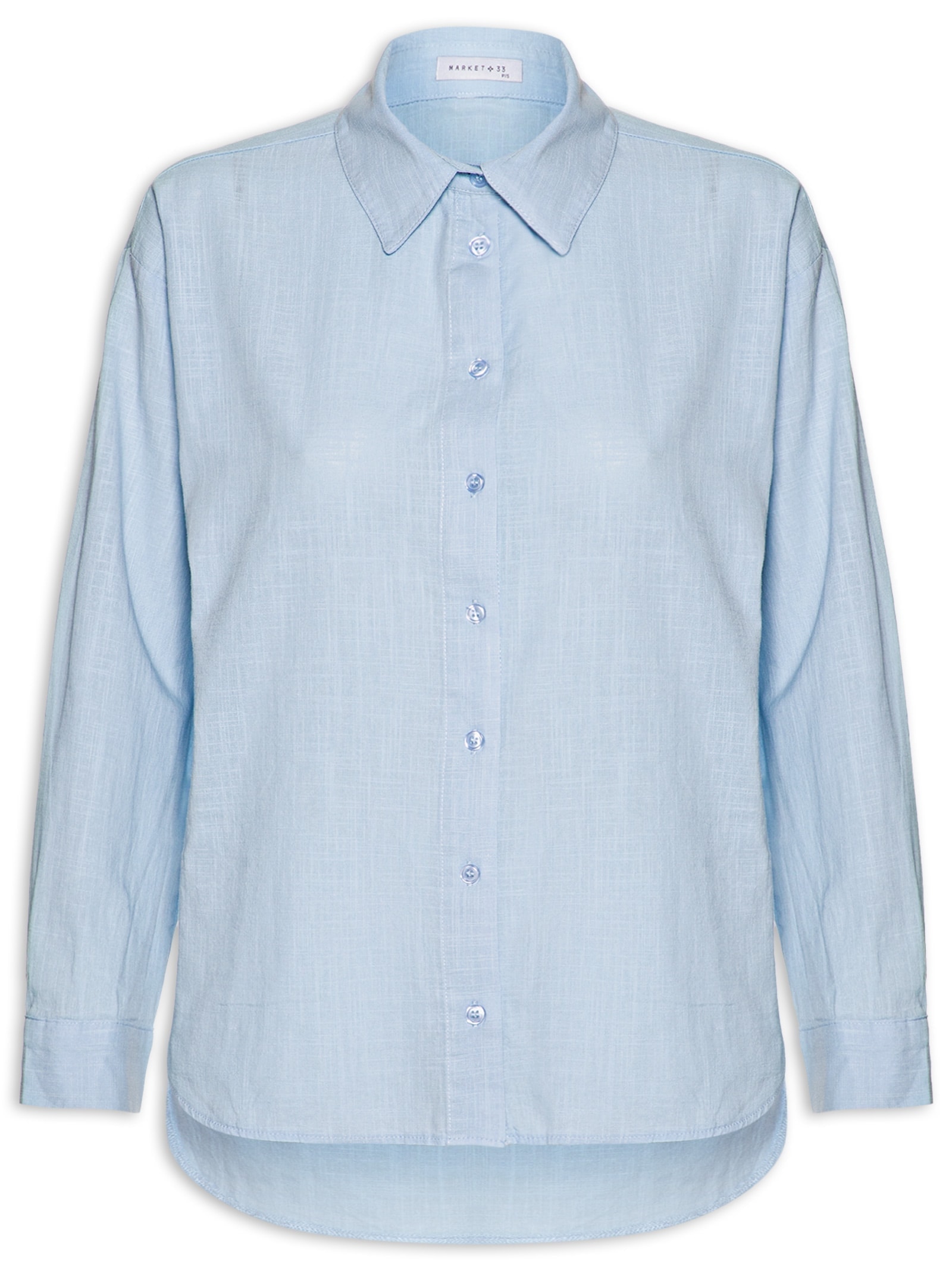 Camisa Feminina Em Algodão Azul Market 33