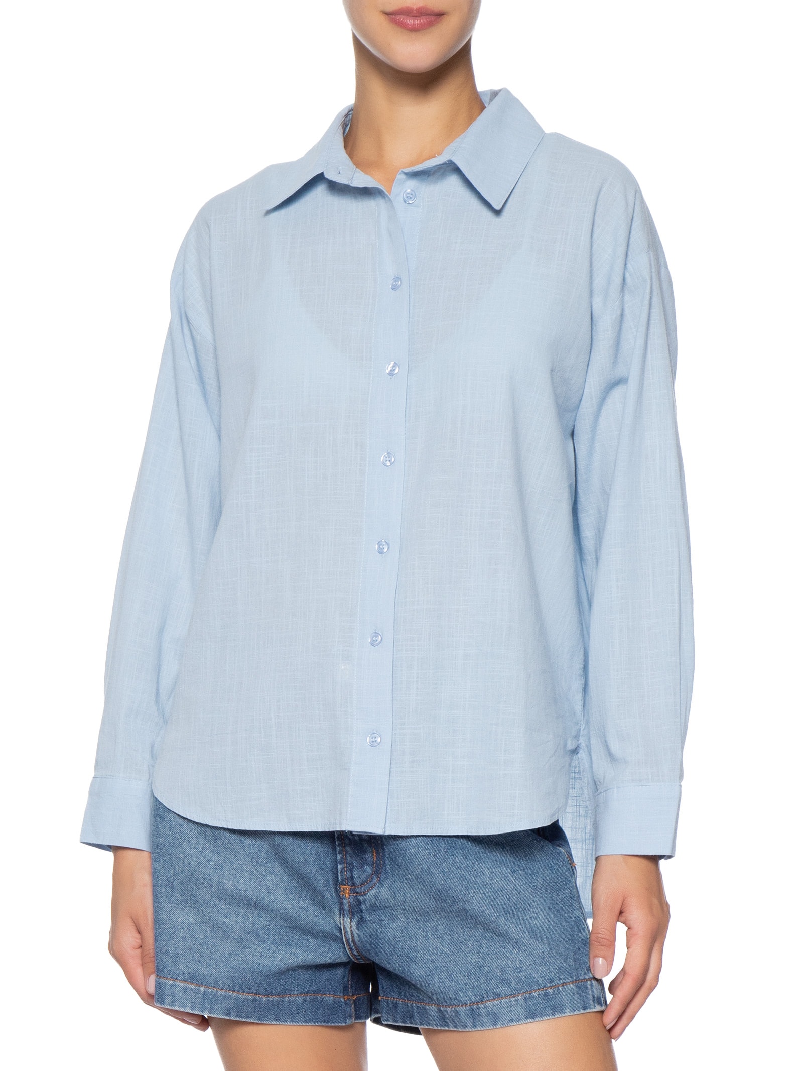 Camisa Feminina Em Algodão Azul Market 33