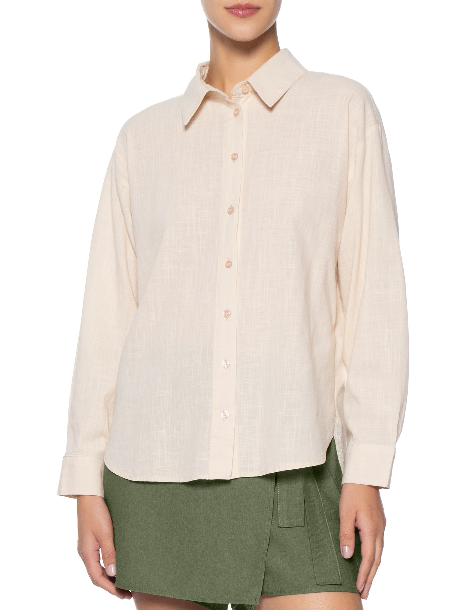 Camisa Feminina Em Algodão Bege Market 33