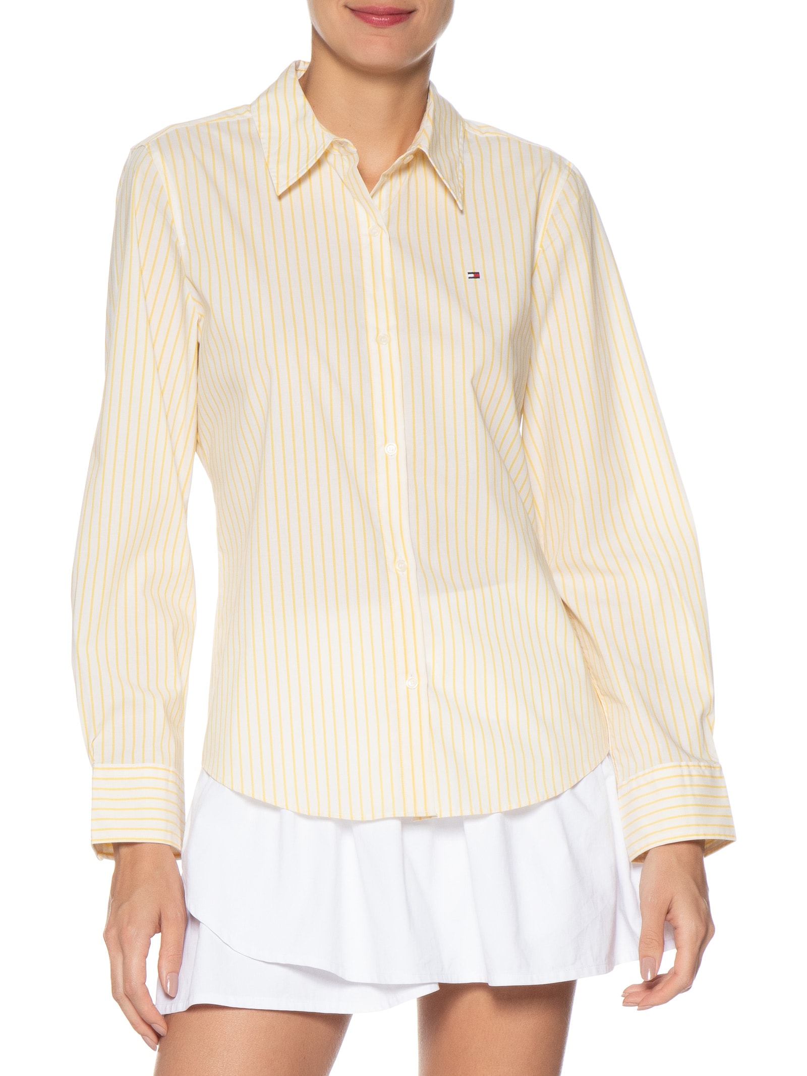 Camisa Feminina Ess Poplin Regular Amarelo Tommy Hilfiger