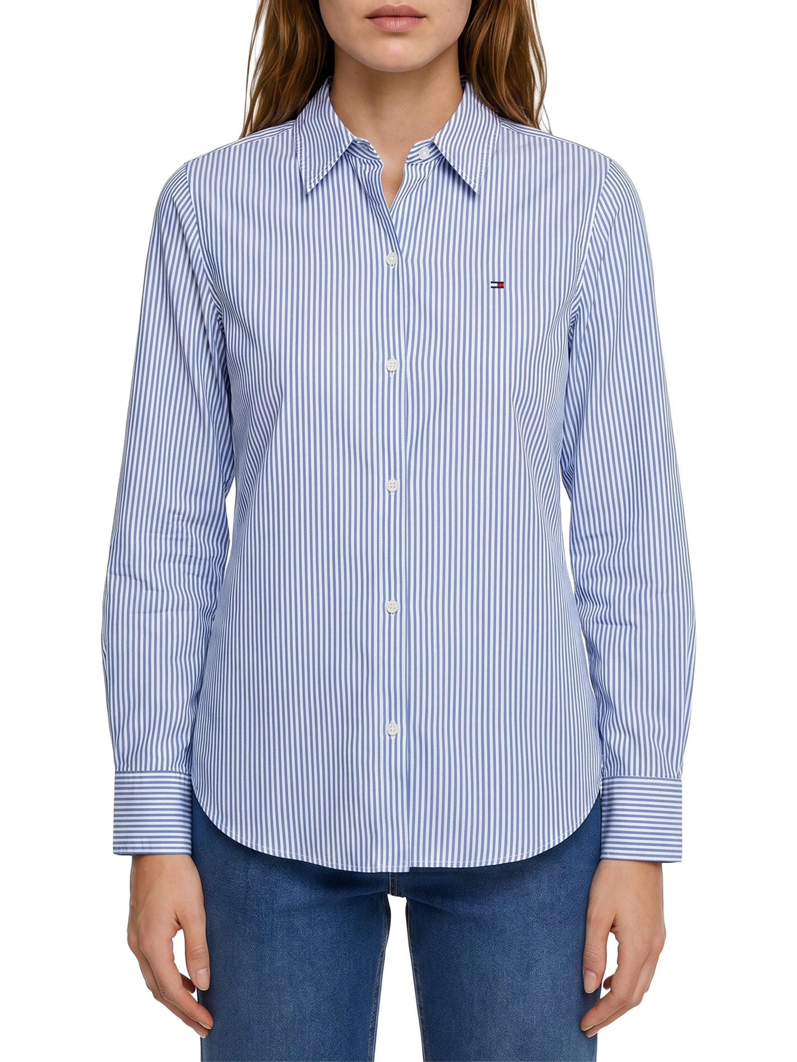 Camisa Feminina Ess Poplin Regular Azul Tommy Hilfiger