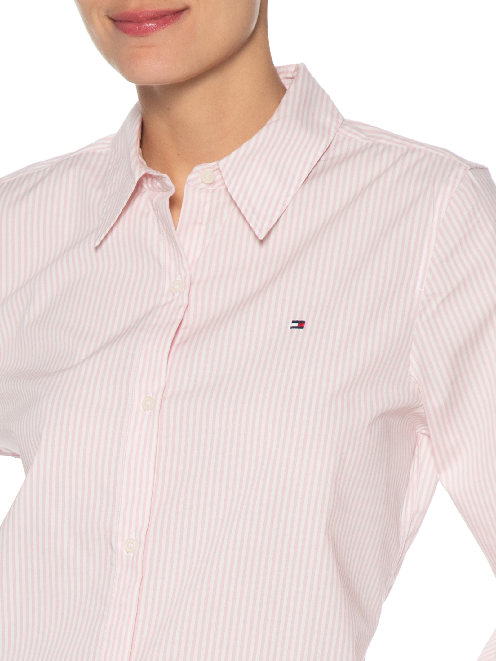 Camisa Feminina Ess Poplin Regular Rosa Tommy Hilfiger