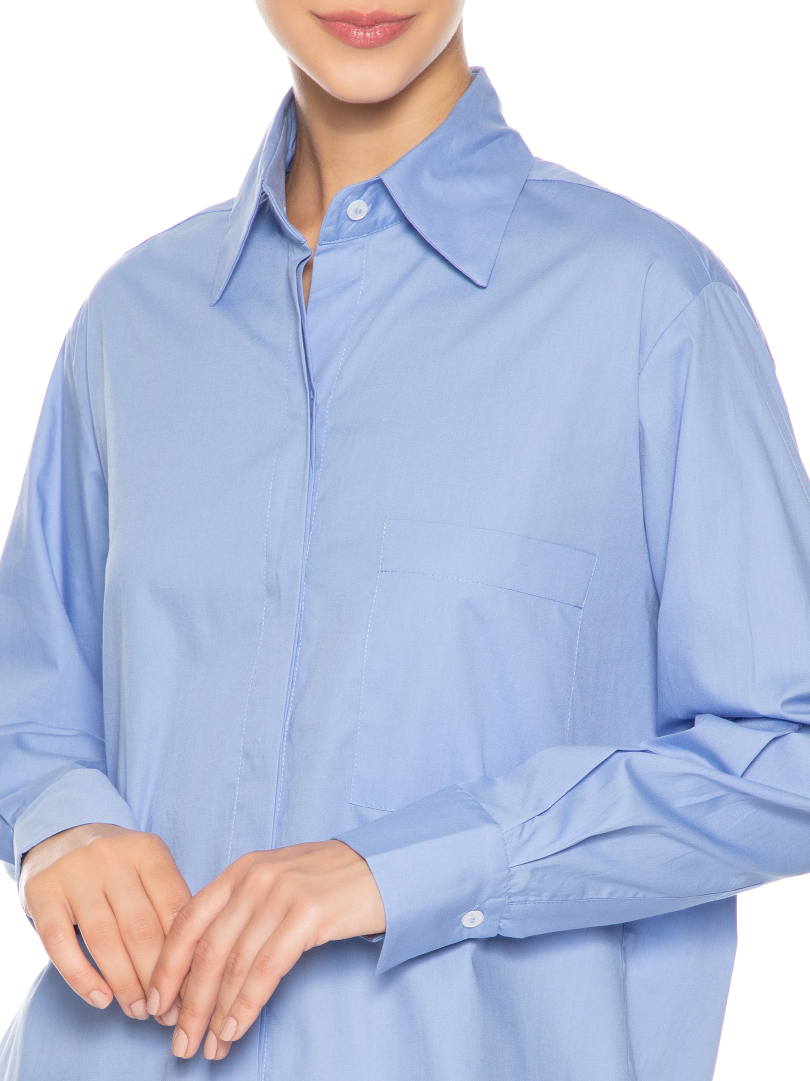 Camisa Feminina Essential Bolso Frente Azul  Animale