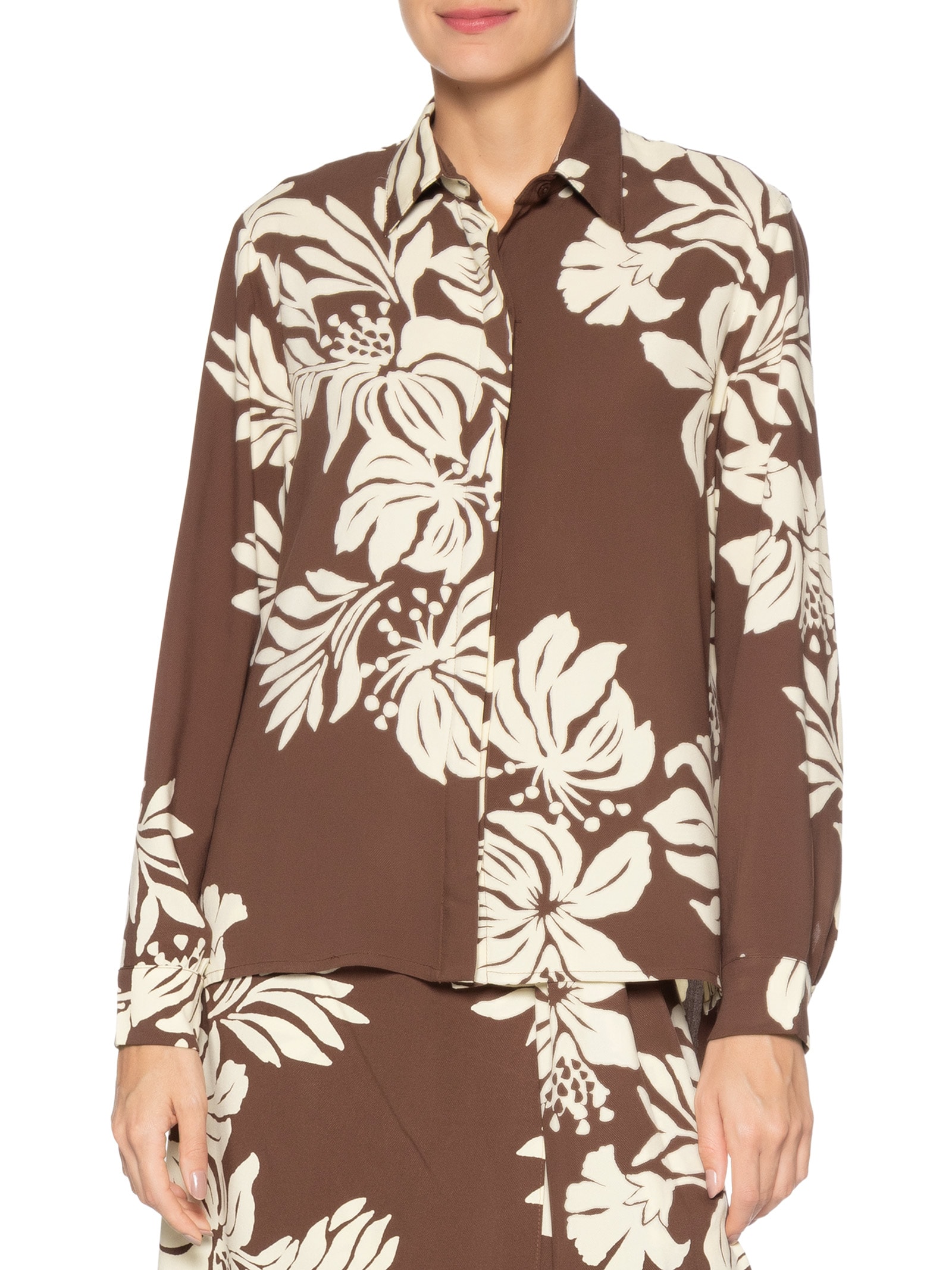 Camisa Feminina Estampa Bela Flor Marrom Dress To