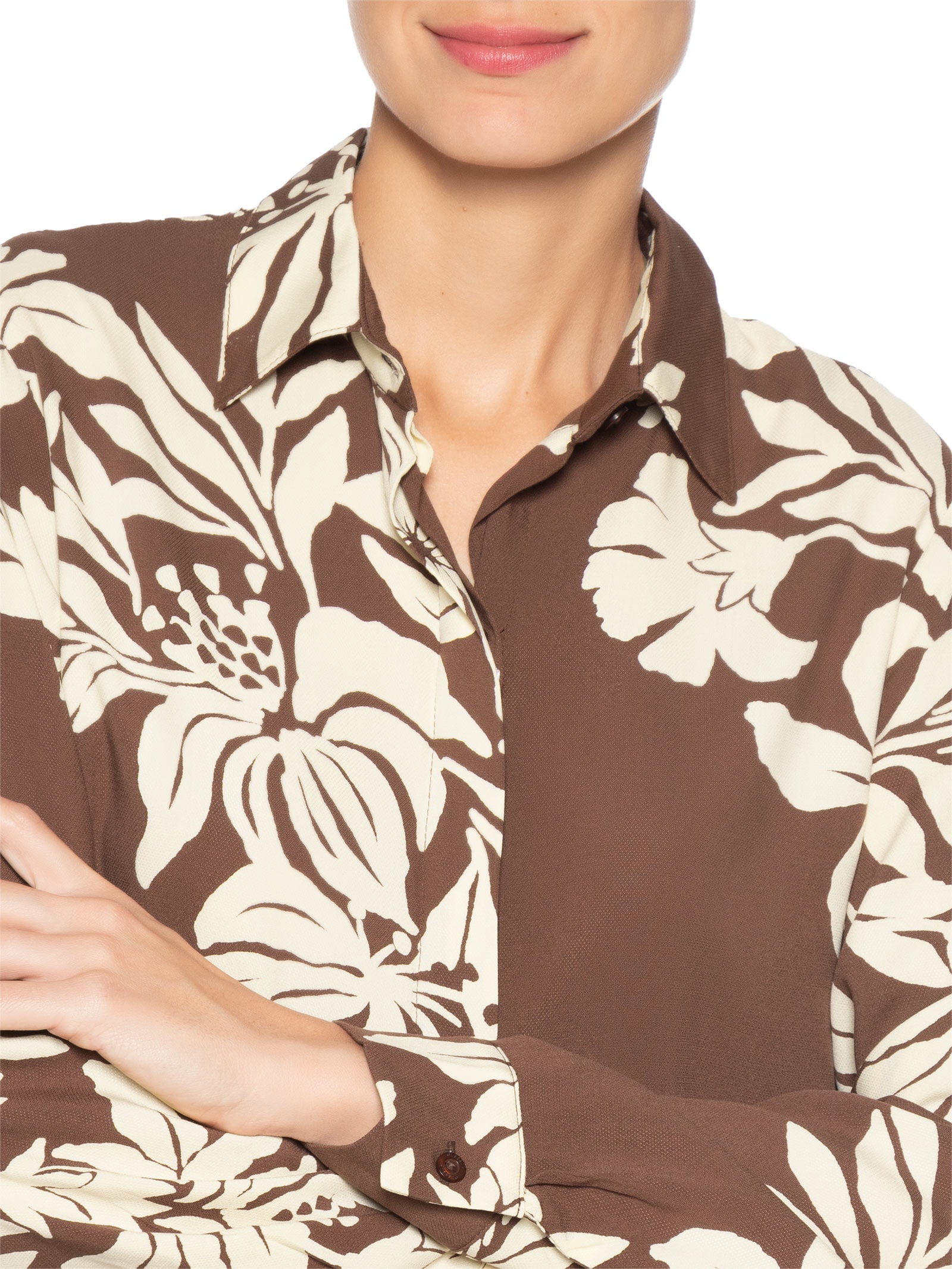 Camisa Feminina Estampa Bela Flor Marrom Dress To