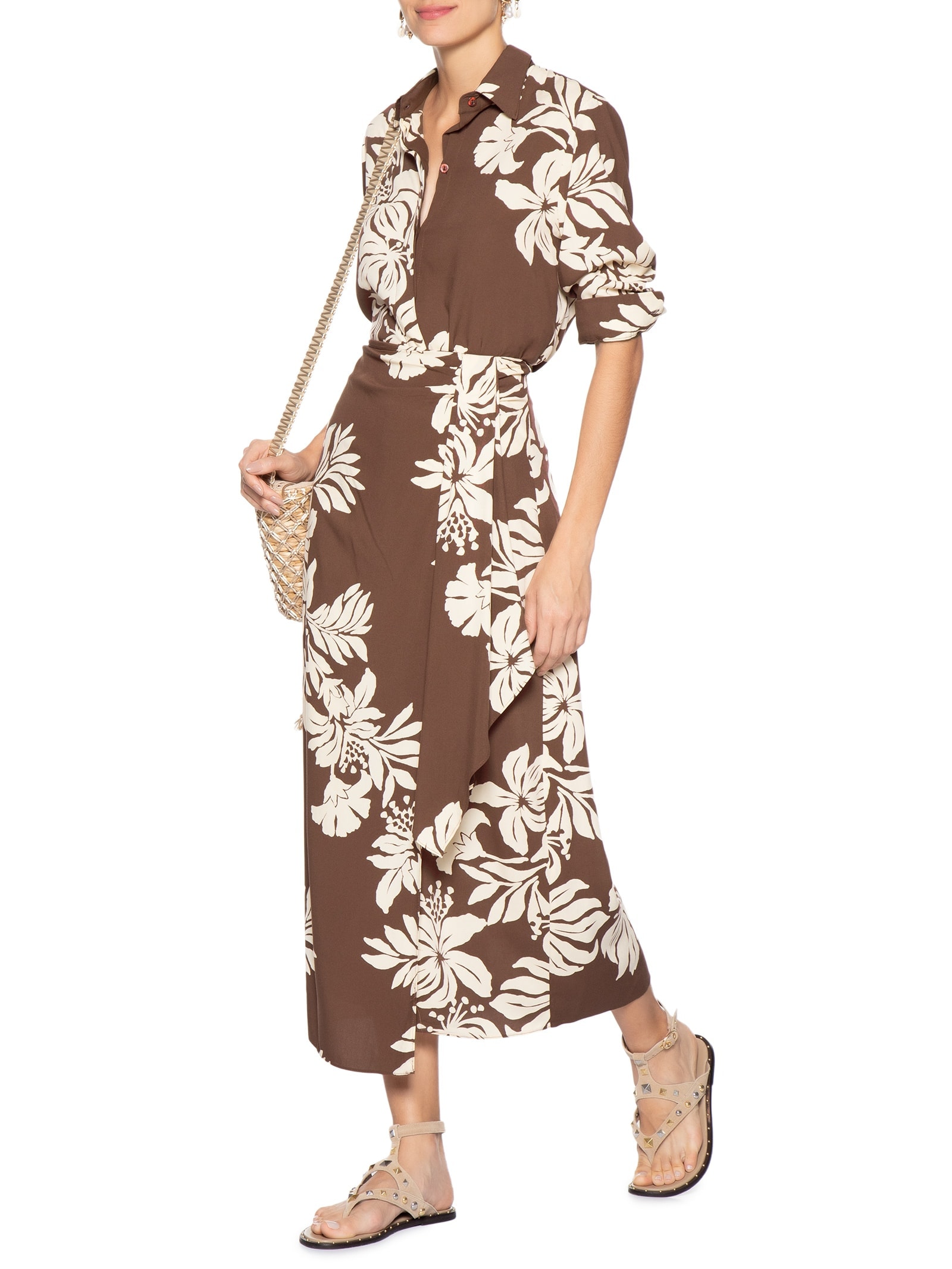 Camisa Feminina Estampa Bela Flor Marrom Dress To