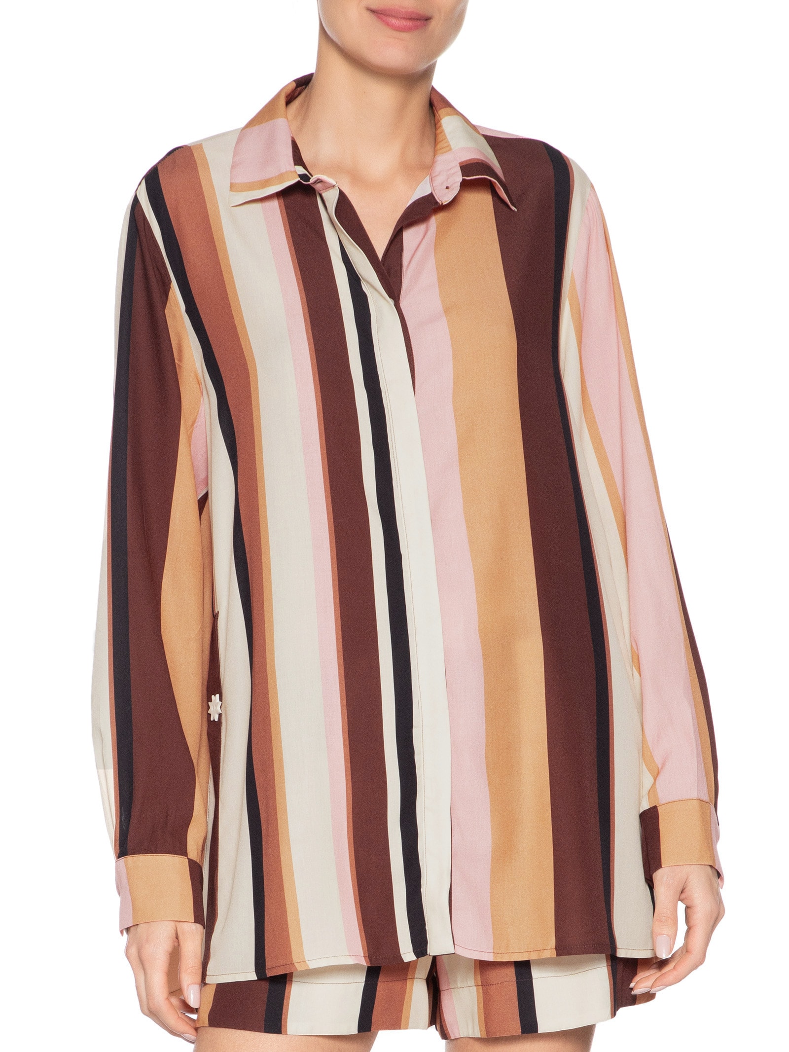 Camisa Feminina Estampa Listra Dunas Marrom Dress To