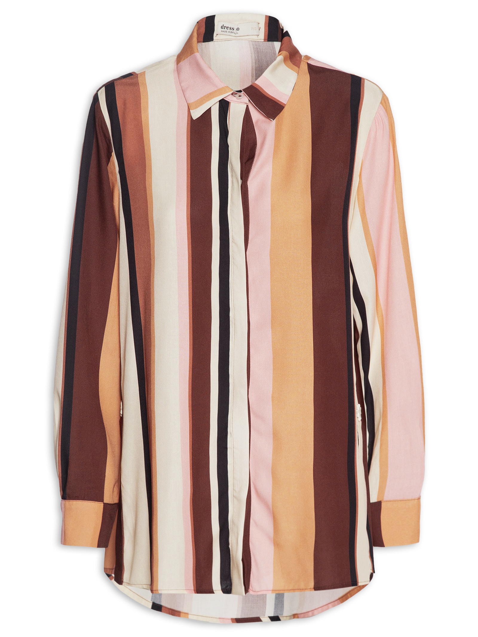 Camisa Feminina Estampa Listra Dunas Marrom Dress To