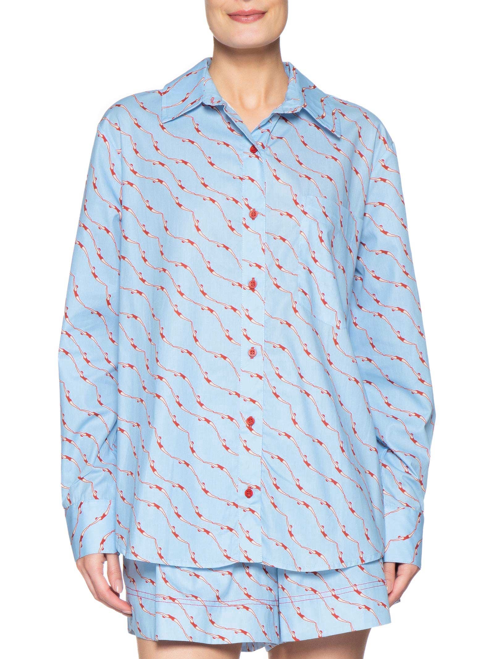 Camisa Feminina Estampa Nadadoras – Azul Dress To