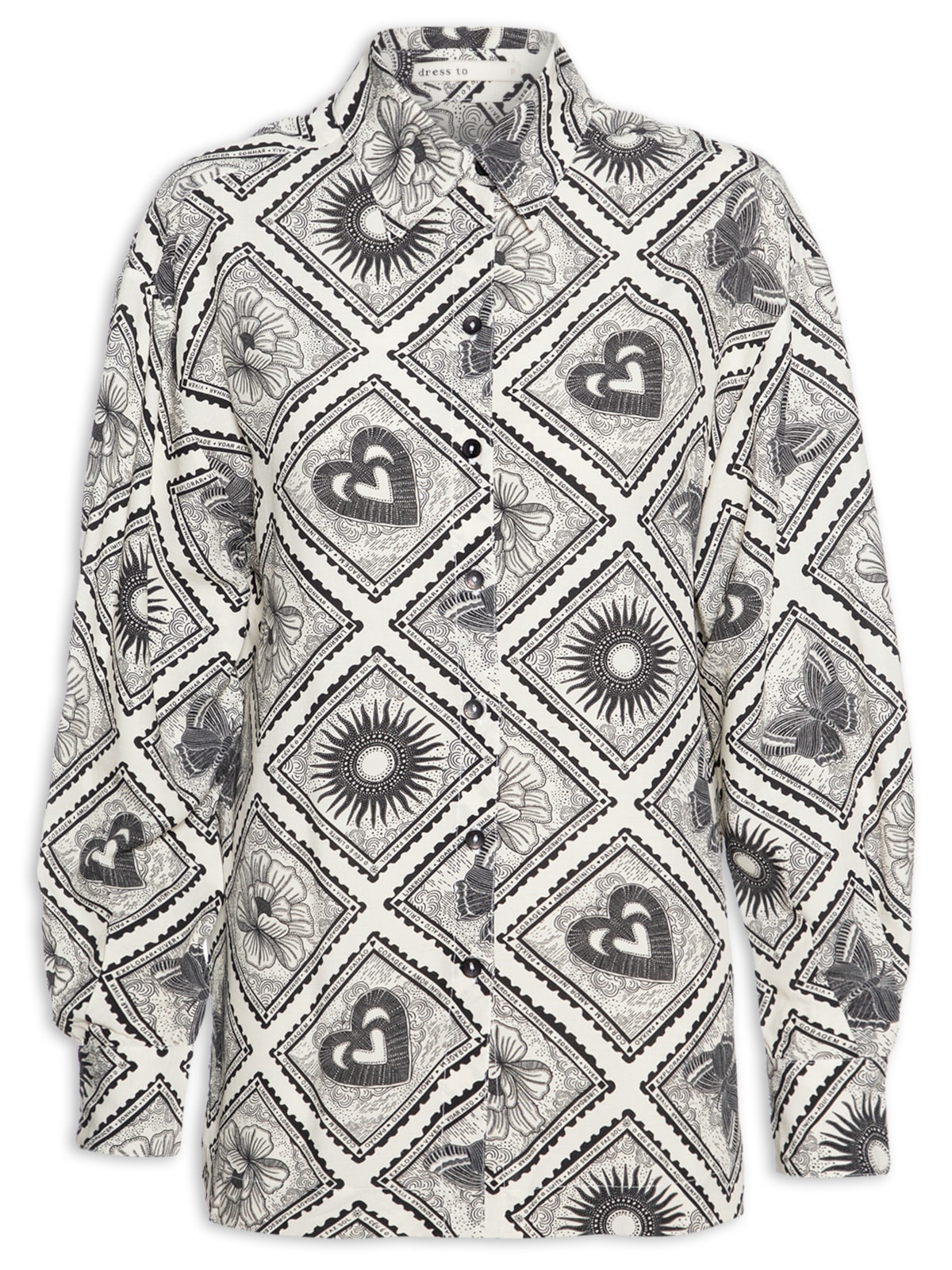 Vista 2 Camisa Feminina Estampa Selos - Bege NATURAIS NATURAIS