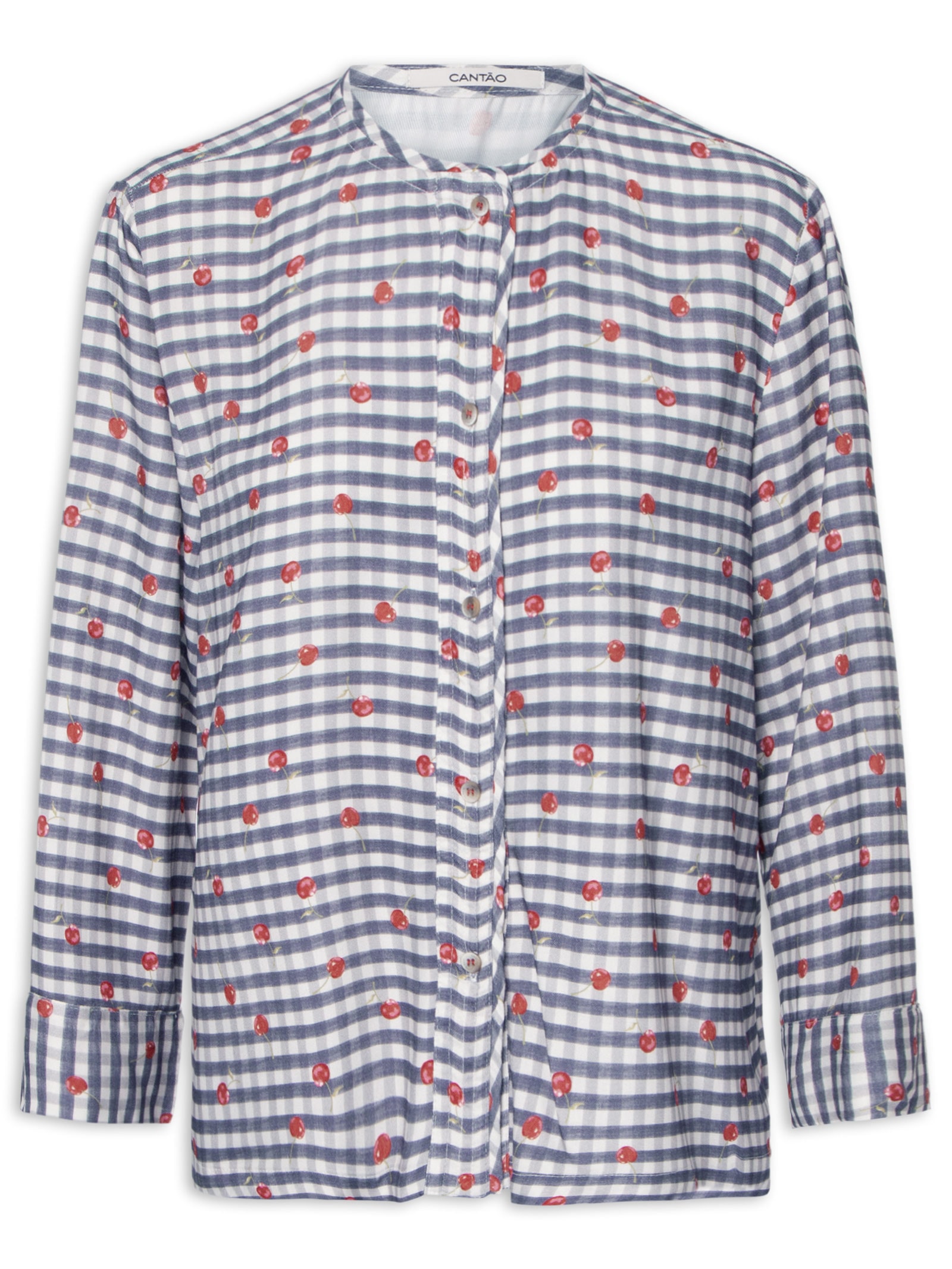 Camisa Feminina Estampada Cerejinhas Azul Cantão