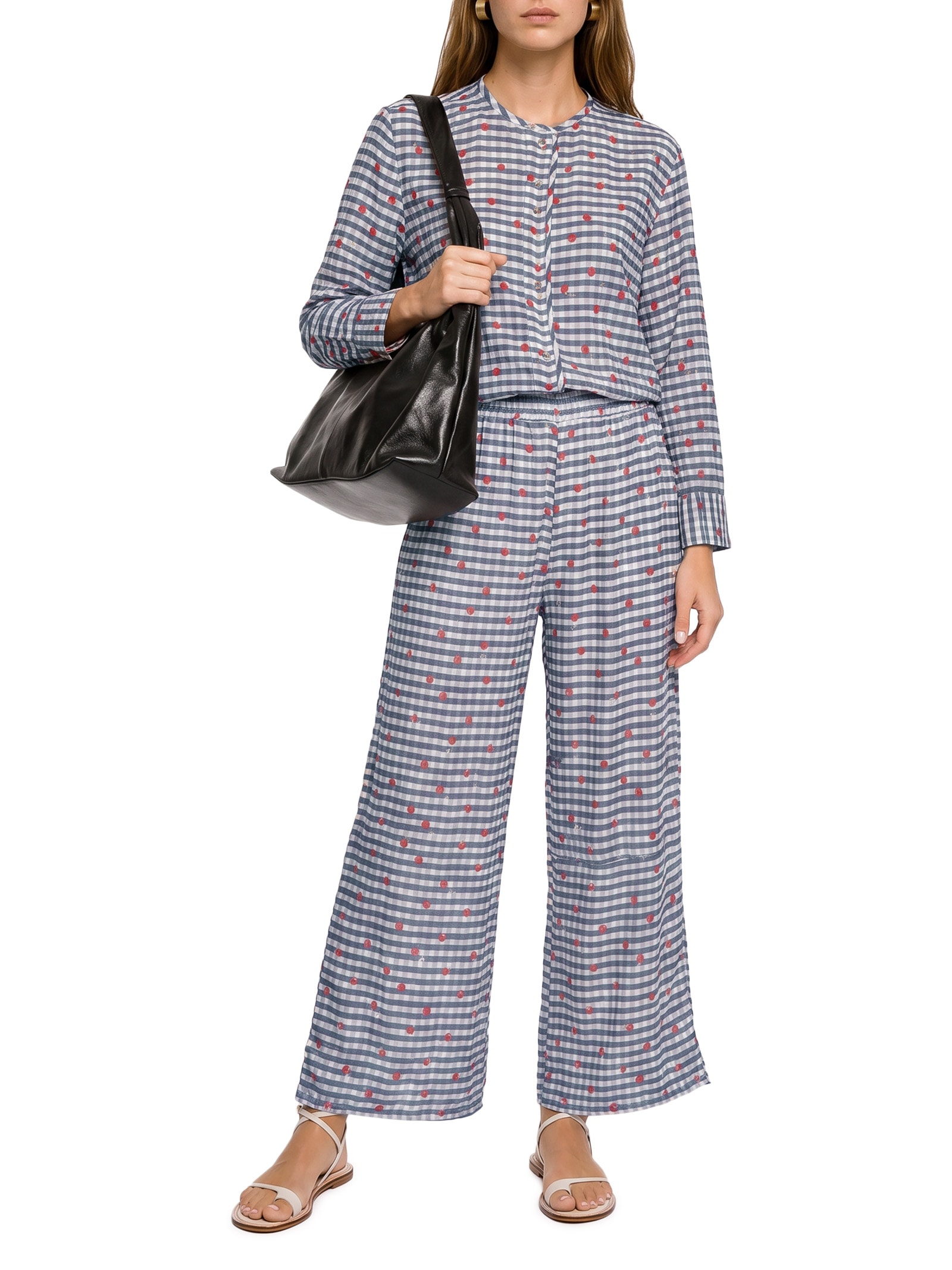 Camisa Feminina Estampada Cerejinhas Azul Cantão