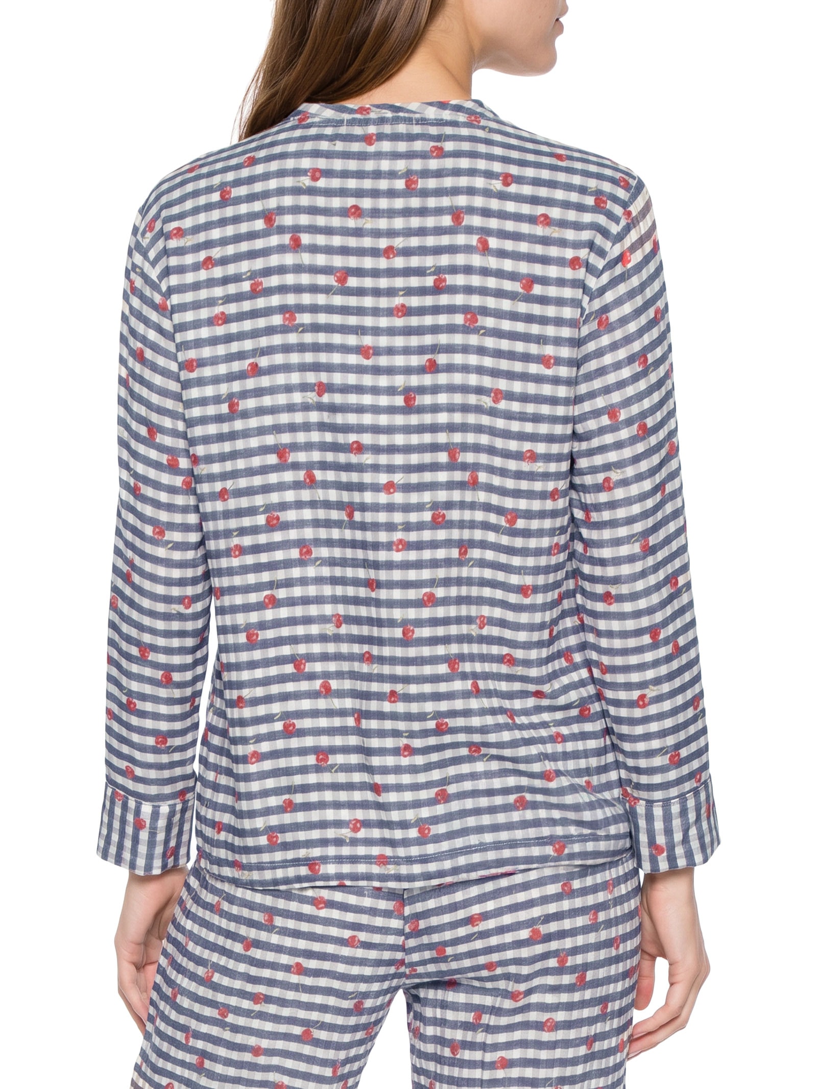 Camisa Feminina Estampada Cerejinhas Azul Cantão