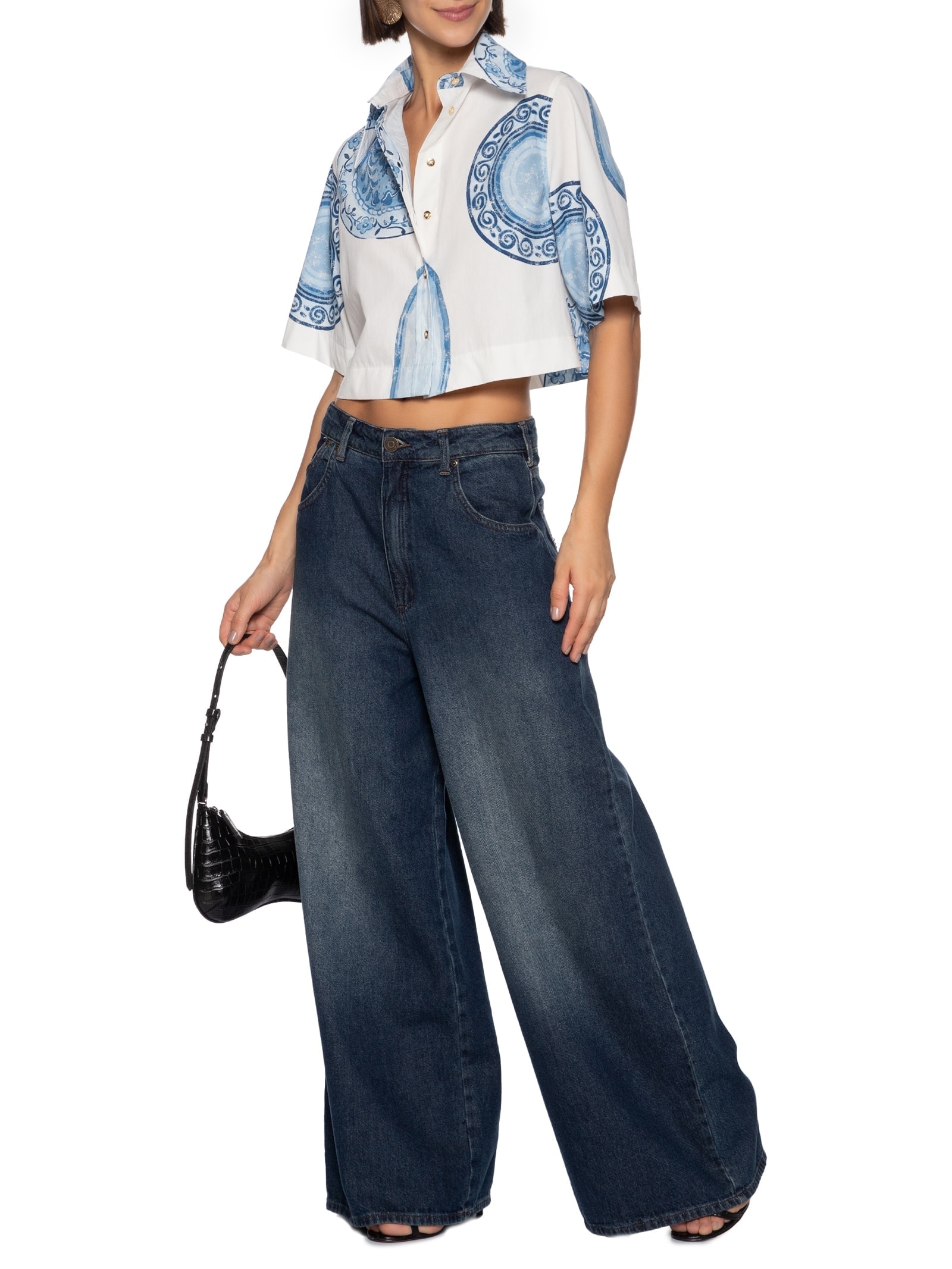 Camisa Feminina Estampada Manga Curta Branco Lança Perfume