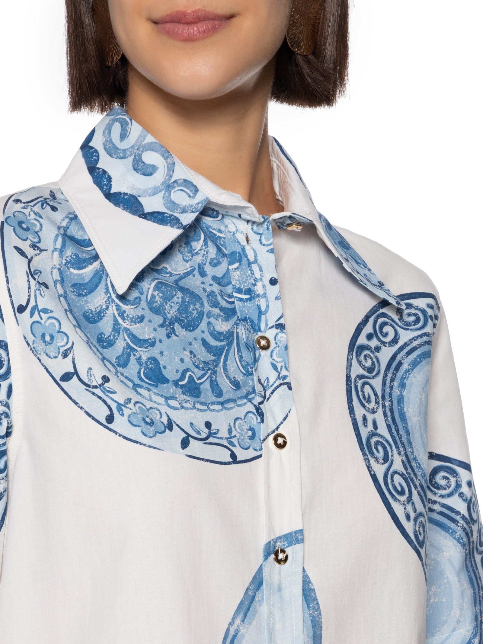 Camisa Feminina Estampada Manga Curta Branco Lança Perfume