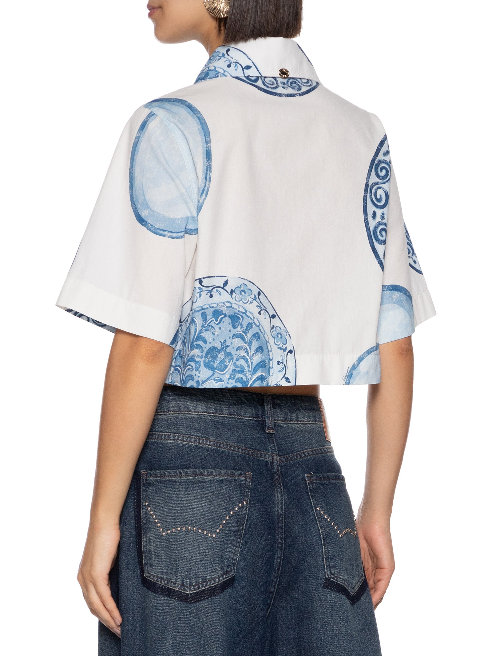 Camisa Feminina Estampada Manga Curta Branco Lança Perfume