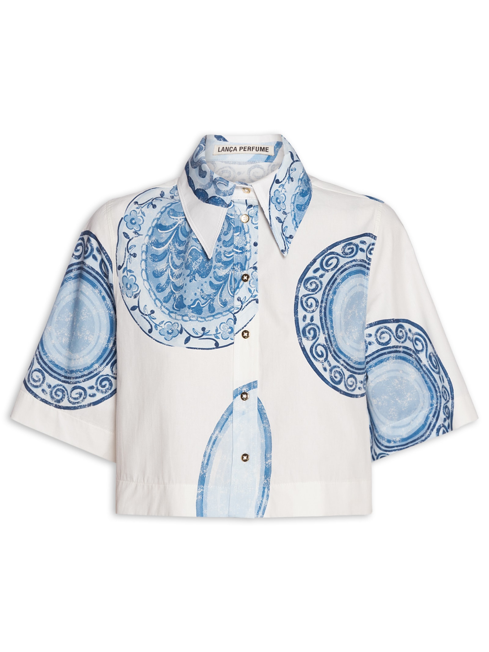 Camisa Feminina Estampada Manga Curta Branco Lança Perfume
