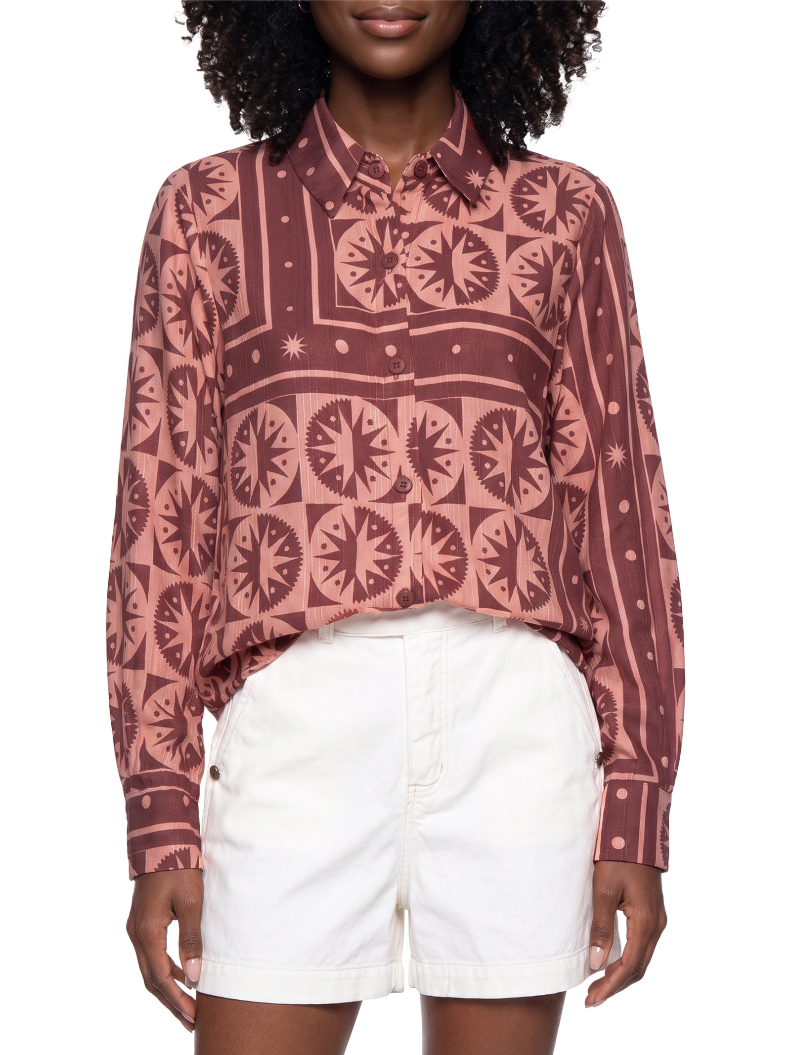 Camisa Feminina Estampada Marrom Cacay