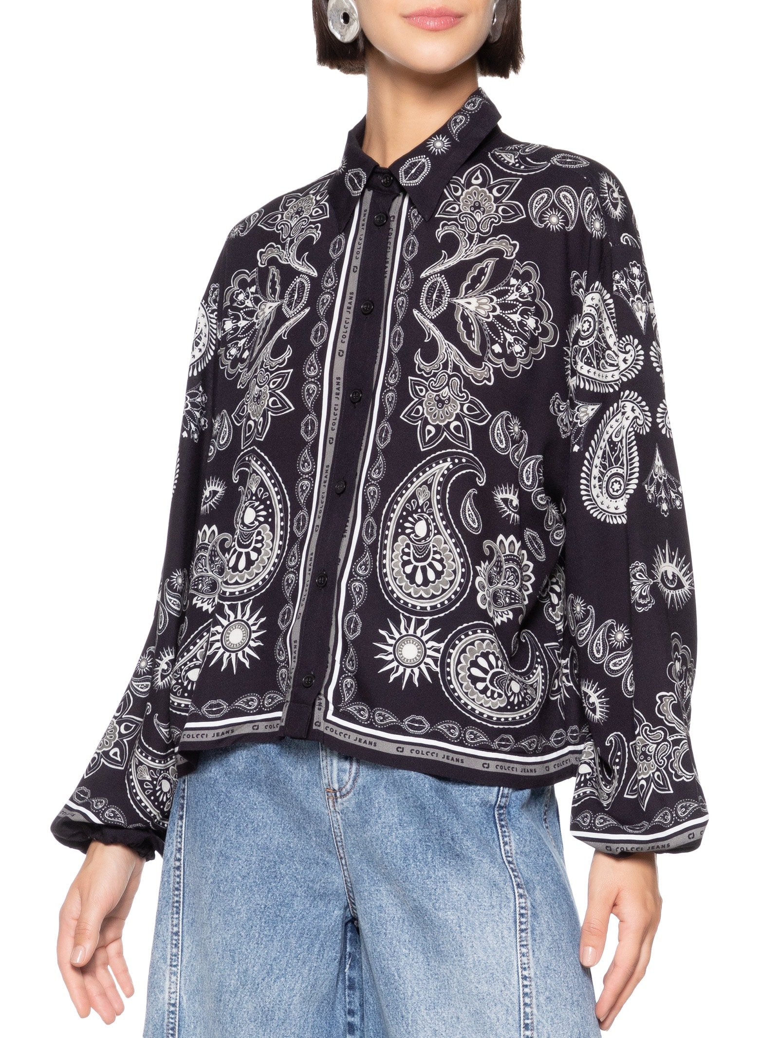 Camisa Feminina Estampada Preto Colcci Jeans