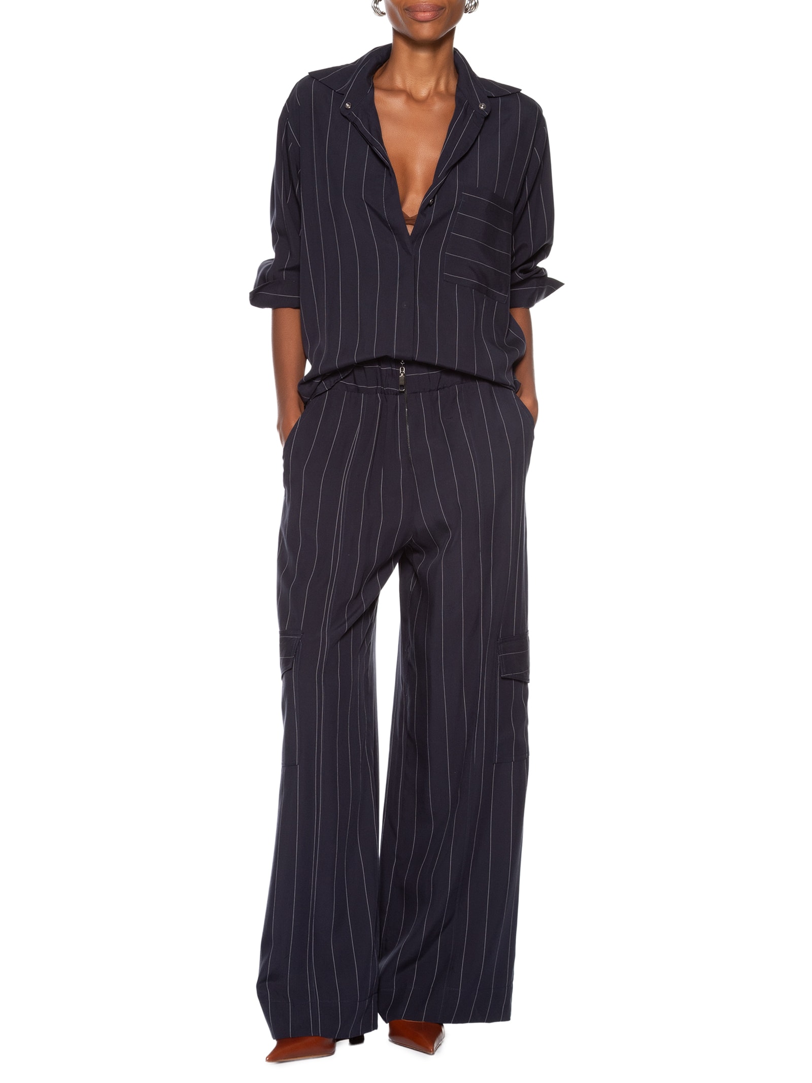 Camisa Feminina Fio Tinto Navy Azul Animale Jeans