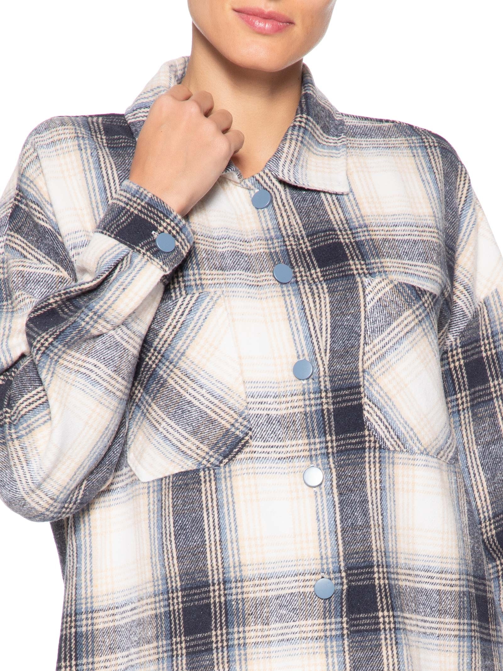 Camisa Feminina Flanela Xadrez Azul Basiq