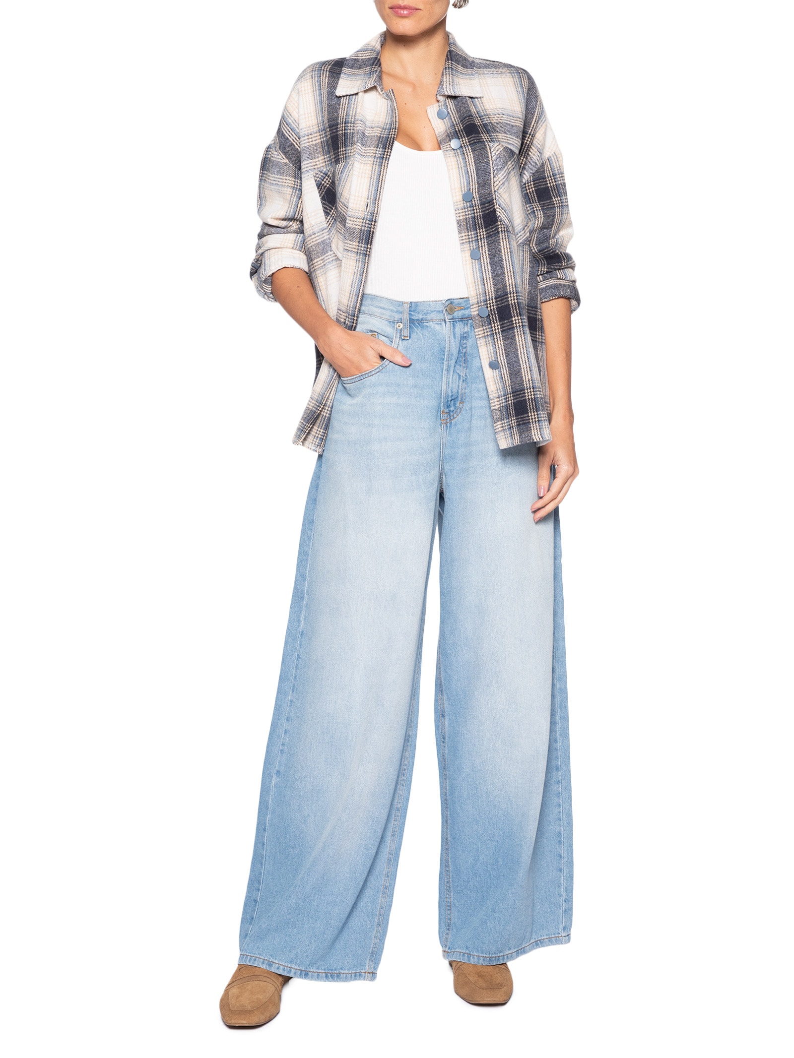 Camisa Feminina Flanela Xadrez Azul Basiq