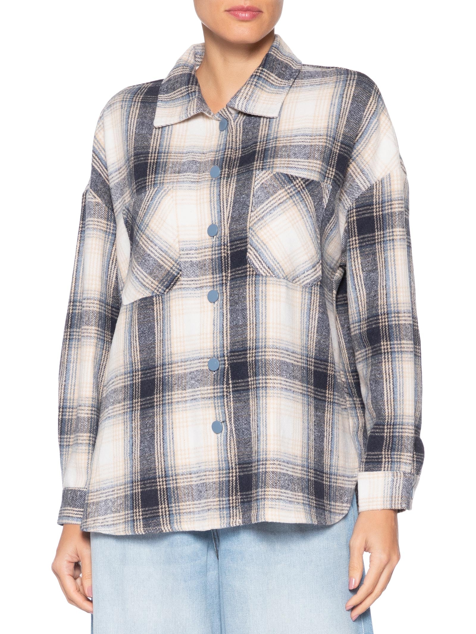 Camisa Feminina Flanela Xadrez Azul Basiq