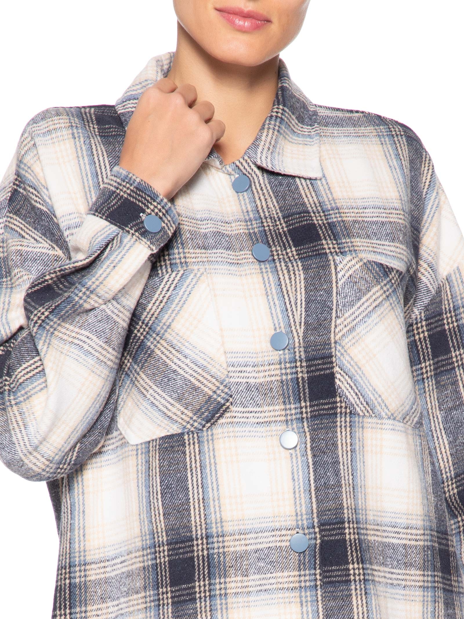 Camisa Feminina Flanela Xadrez Azul Basiq