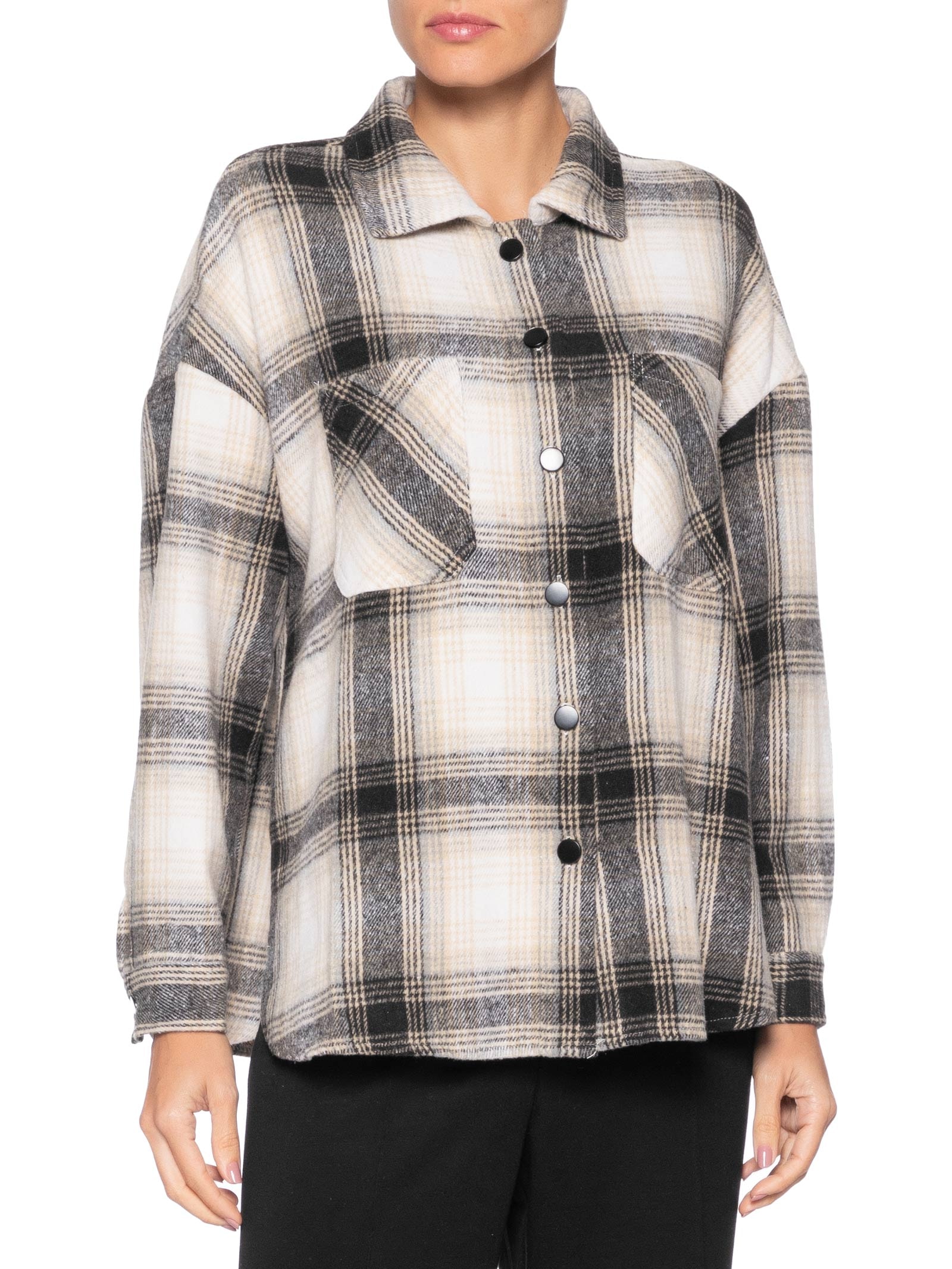 Camisa Feminina Flanela Xadrez Cinza Basiq