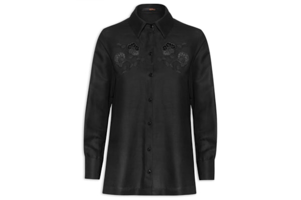 Camisa Feminina Flor Richelieu - Preto