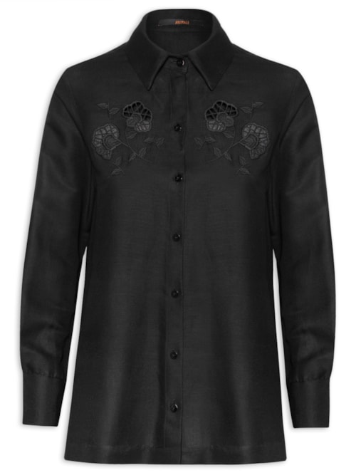 Camisa Feminina Flor Richelieu – Preto